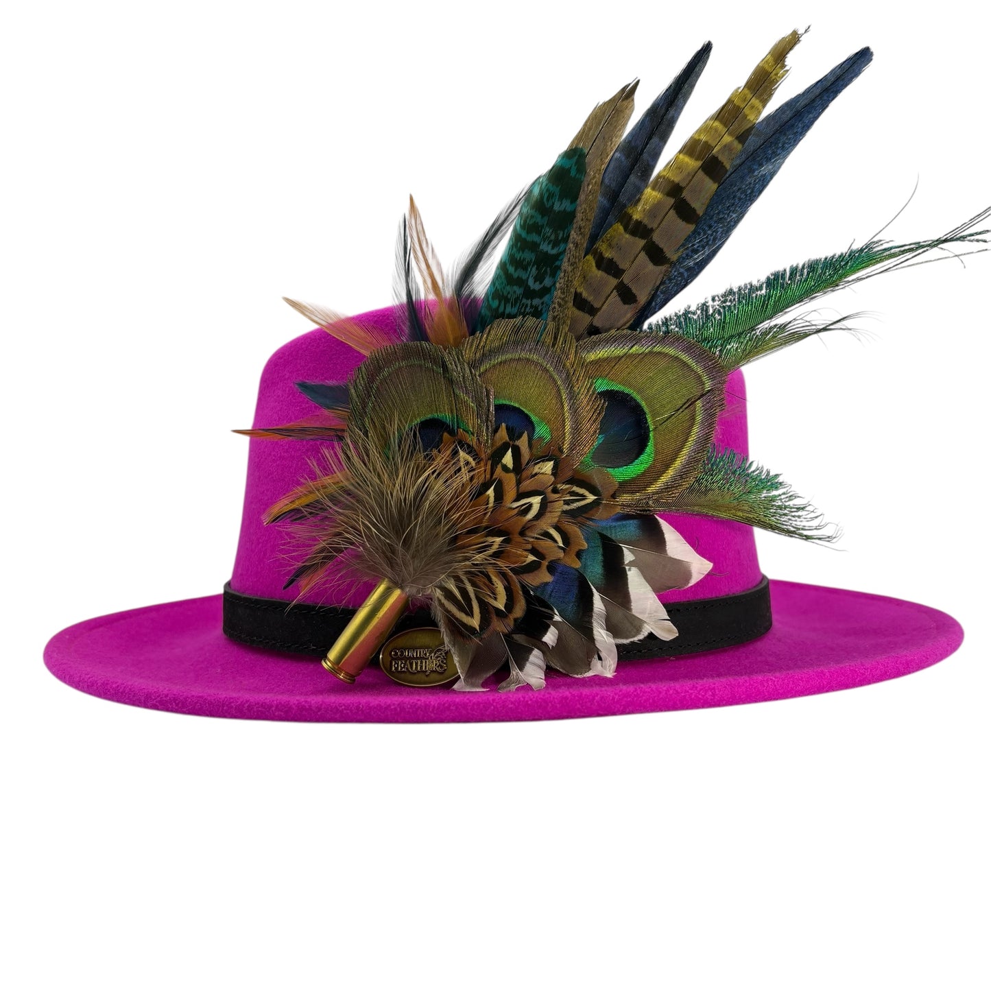 Mustard, navy, teal, green & natural Feather Hat Pin (CFP800)