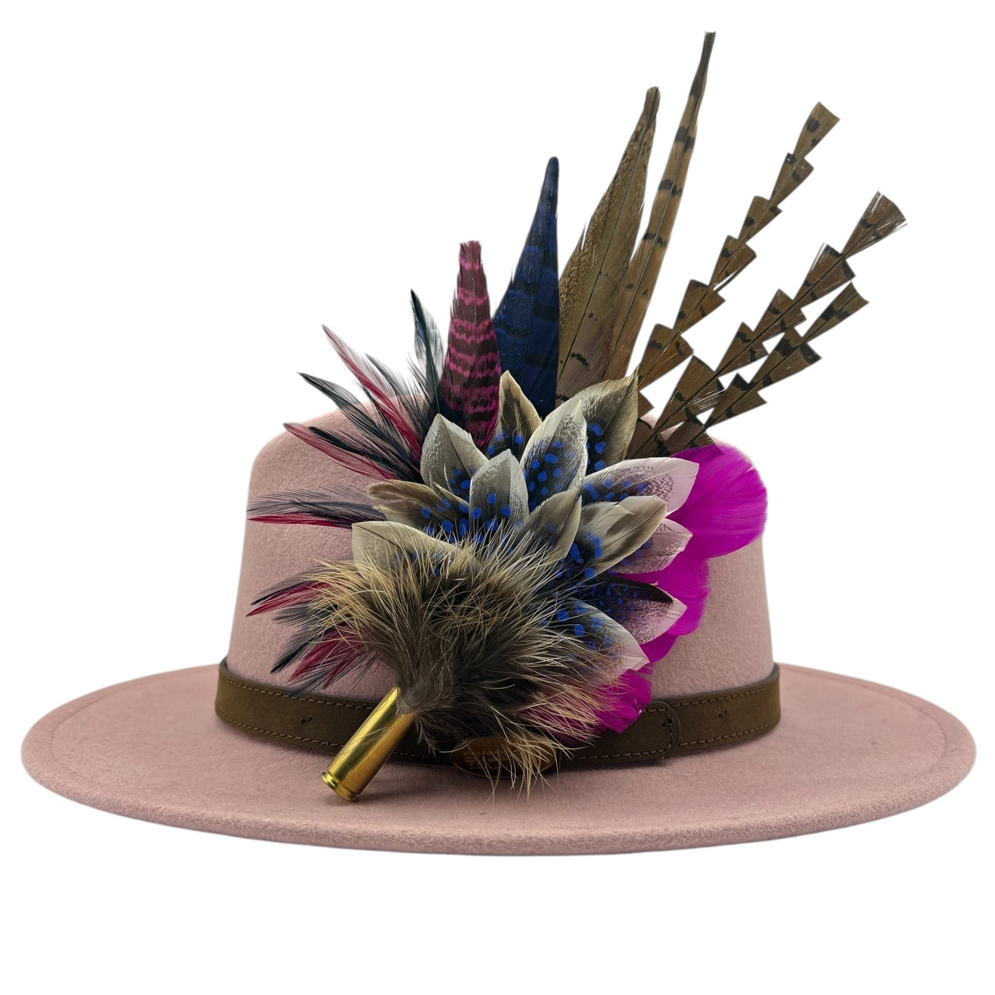 Navy, natural, cerise pink & white Feather Hat Pin (CFP793)