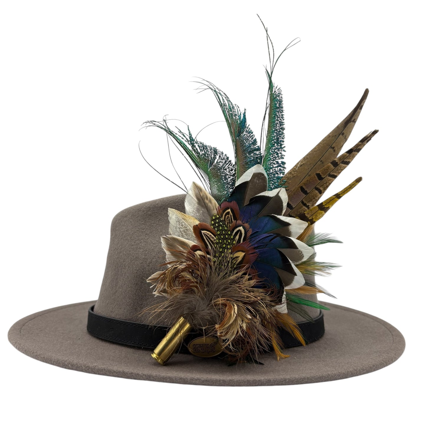 Teal, natural, brown, blue, green & gold Feather Hat Pin (CFP796)