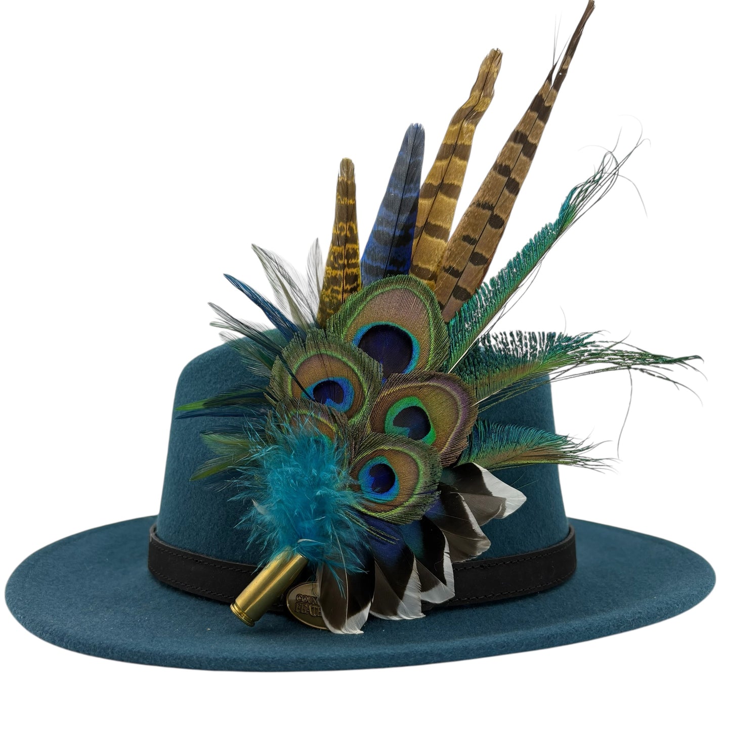 Navy, Green & natural Feather Hat Pin (CFP797)