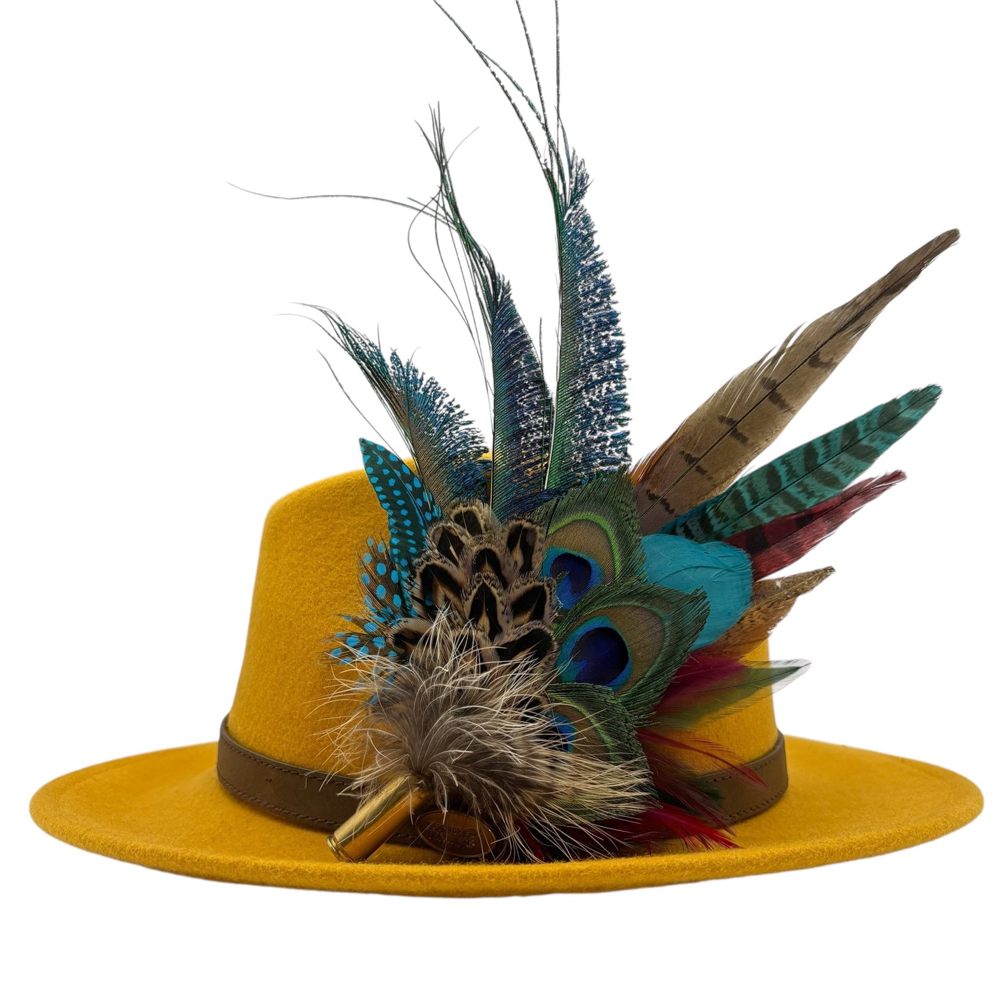 Wine, teal, green & natural Feather Hat Pin (CFP799)