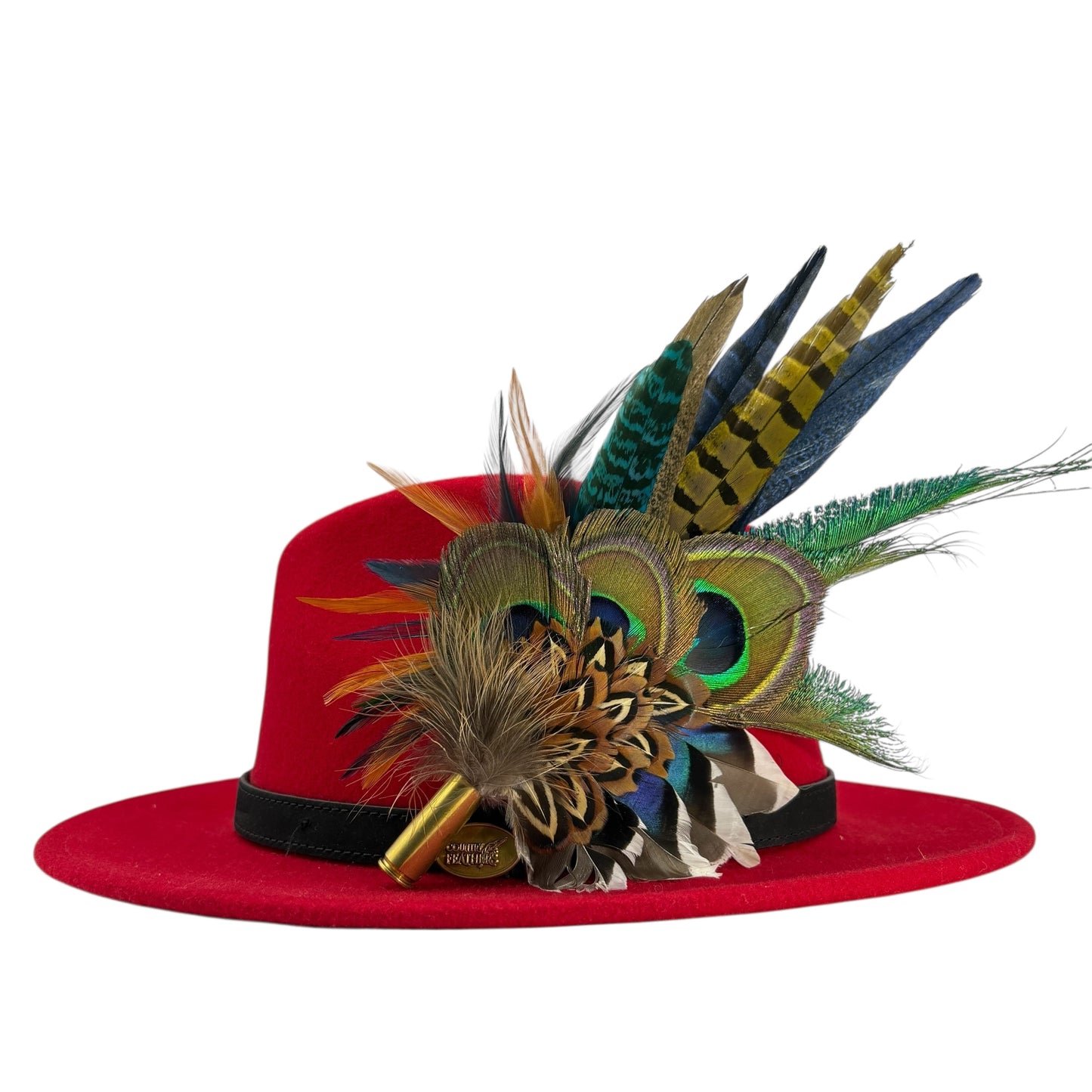 Mustard, navy, teal, green & natural Feather Hat Pin (CFP800)