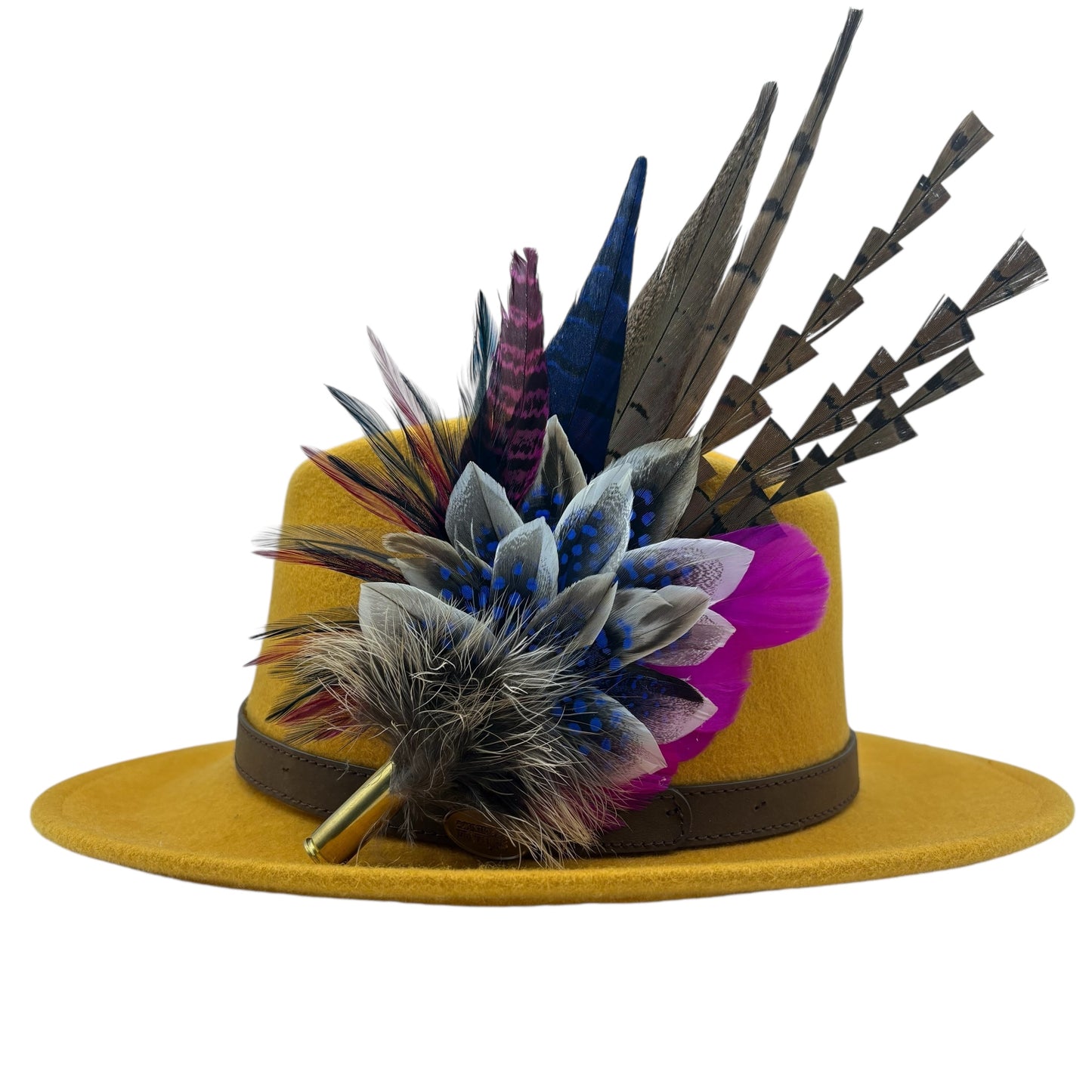 Navy, natural, cerise pink & white Feather Hat Pin (CFP793)