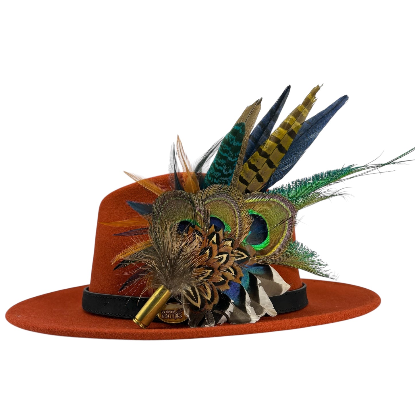 Mustard, navy, teal, green & natural Feather Hat Pin (CFP800)