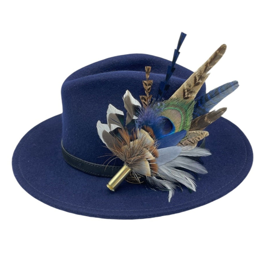 Blue, Grey & Natural Feather Hat Pin (CFP678)