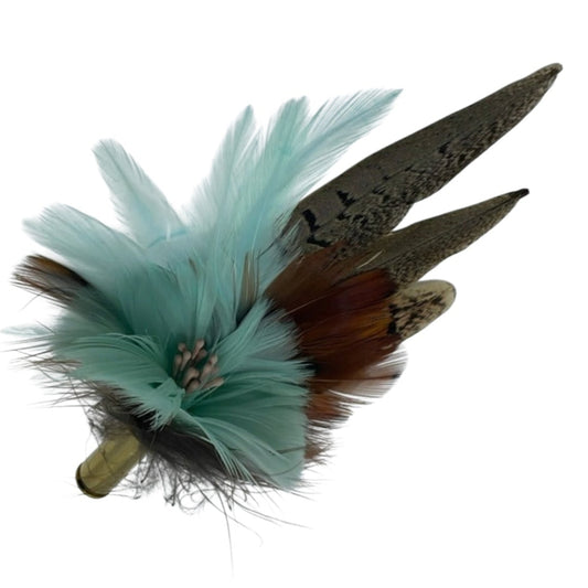 Pale Aqua & Natural Feather Hat Pin (CFP475)