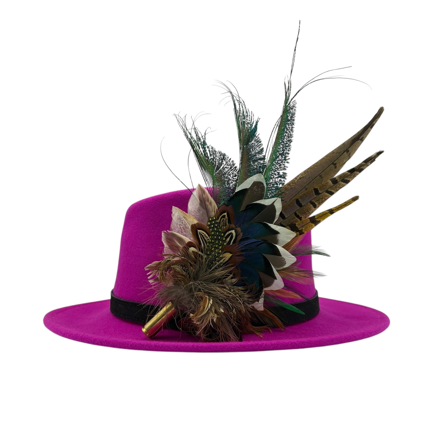 Teal, natural, brown, blue, green & gold Feather Hat Pin (CFP796)