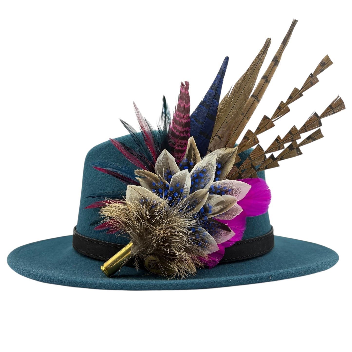 Navy, natural, cerise pink & white Feather Hat Pin (CFP793)