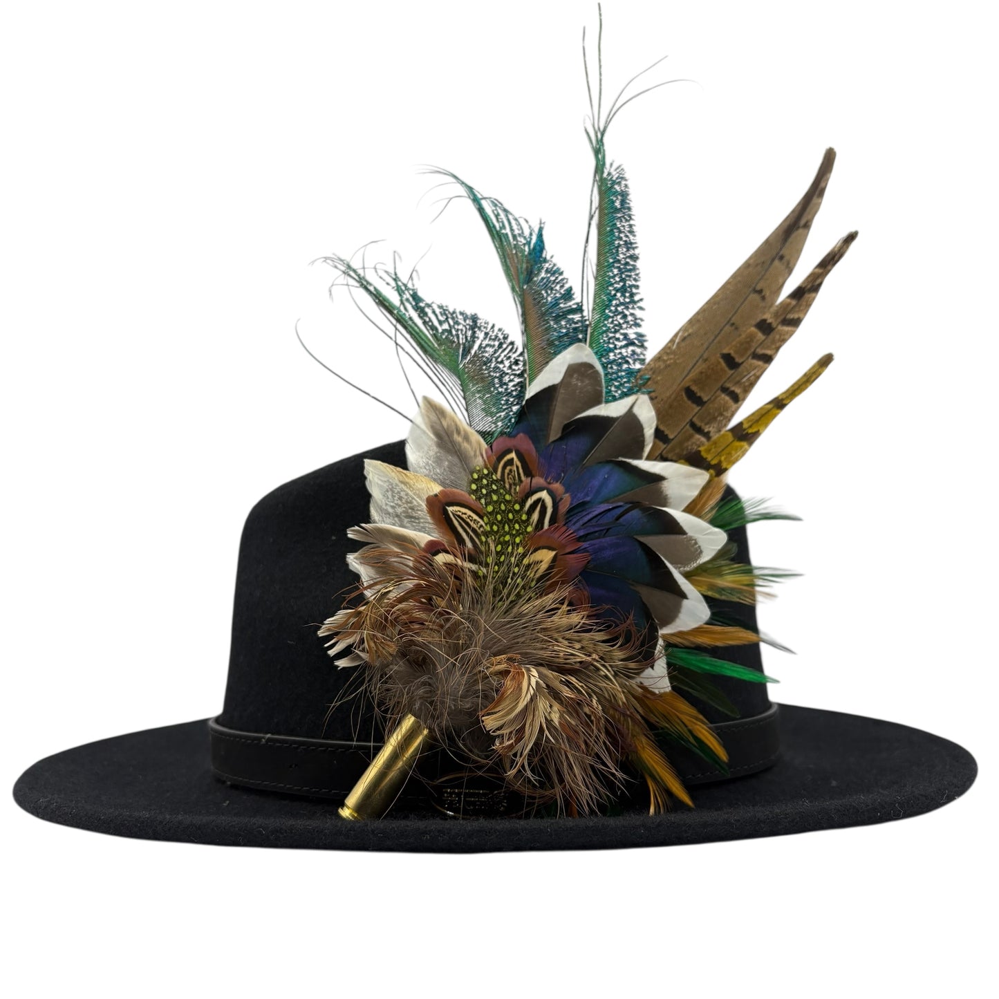 Teal, natural, brown, blue, green & gold Feather Hat Pin (CFP796)