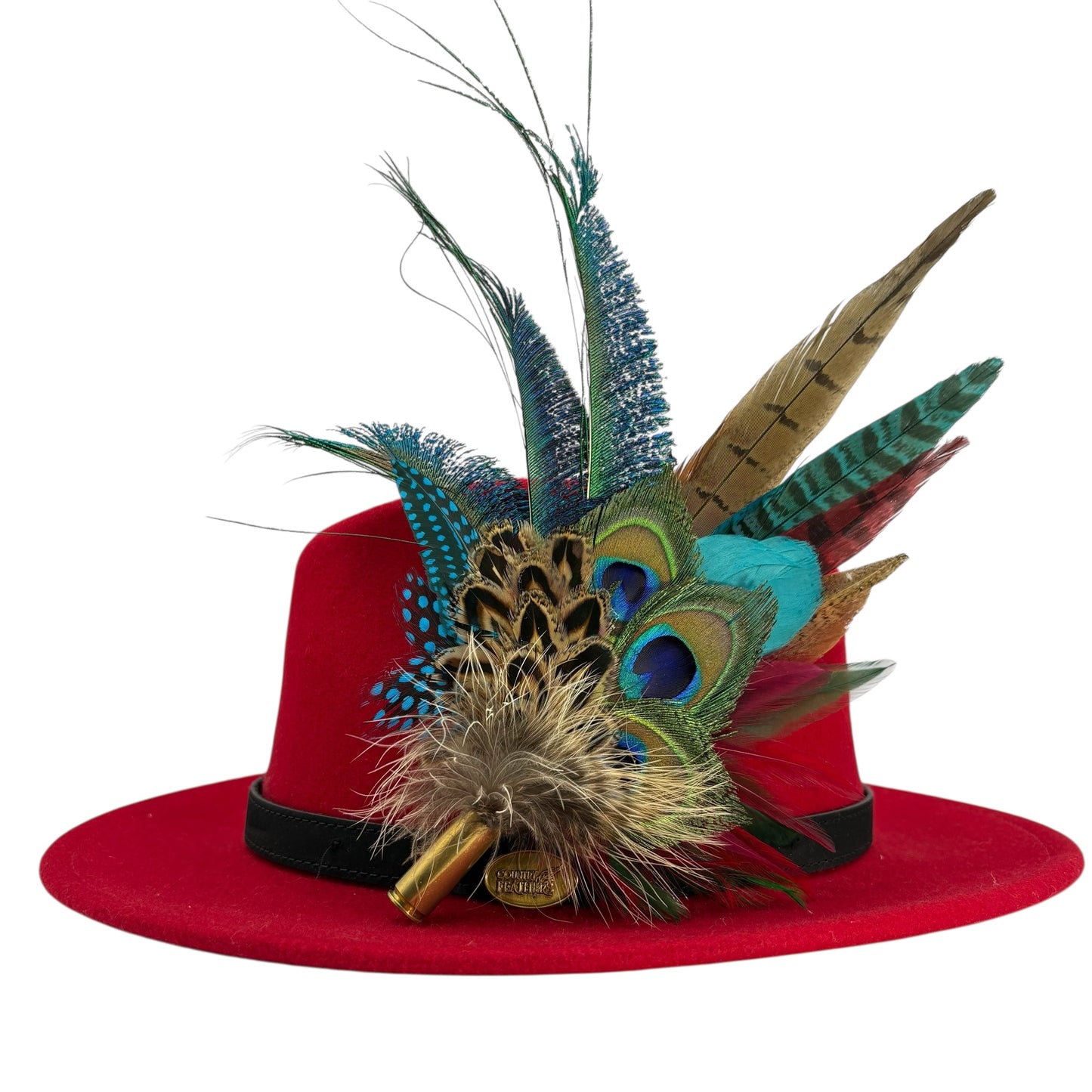 Wine, teal, green & natural Feather Hat Pin (CFP799)