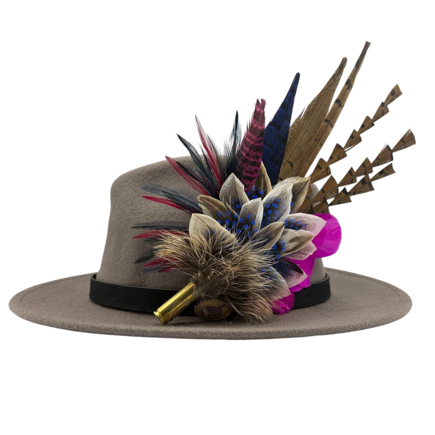 Navy, natural, cerise pink & white Feather Hat Pin (CFP793)
