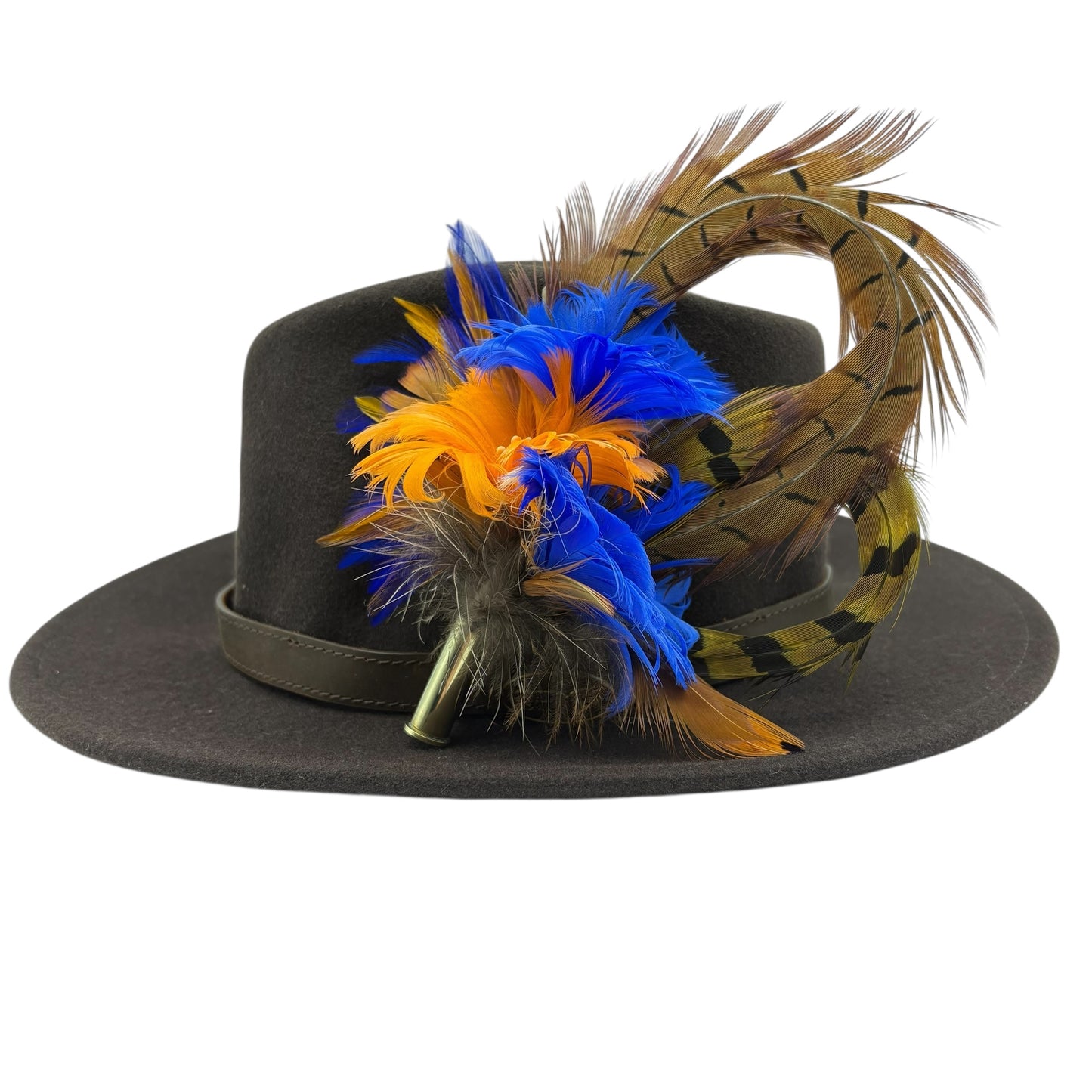 Royal blue, Orange and Natural Feather Hat Pin (CFP514)