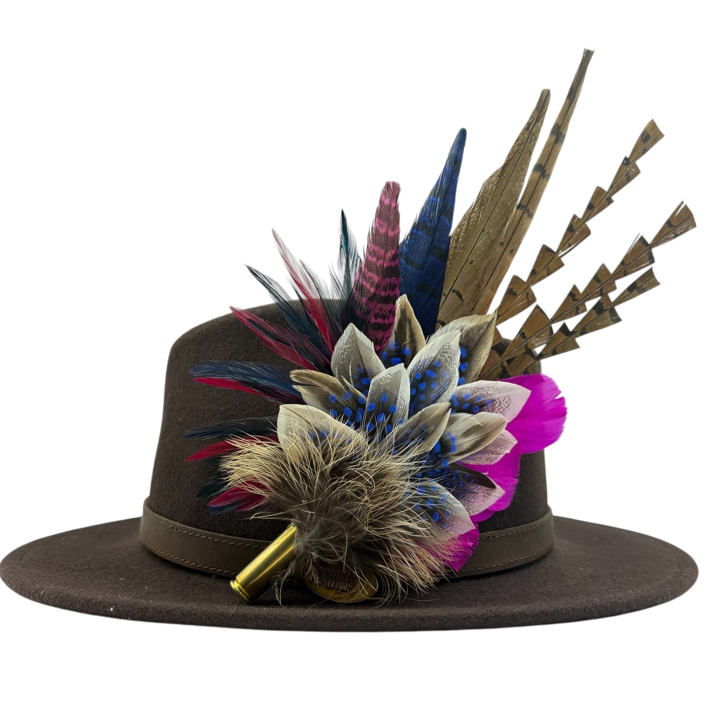 Navy, natural, cerise pink & white Feather Hat Pin (CFP793)