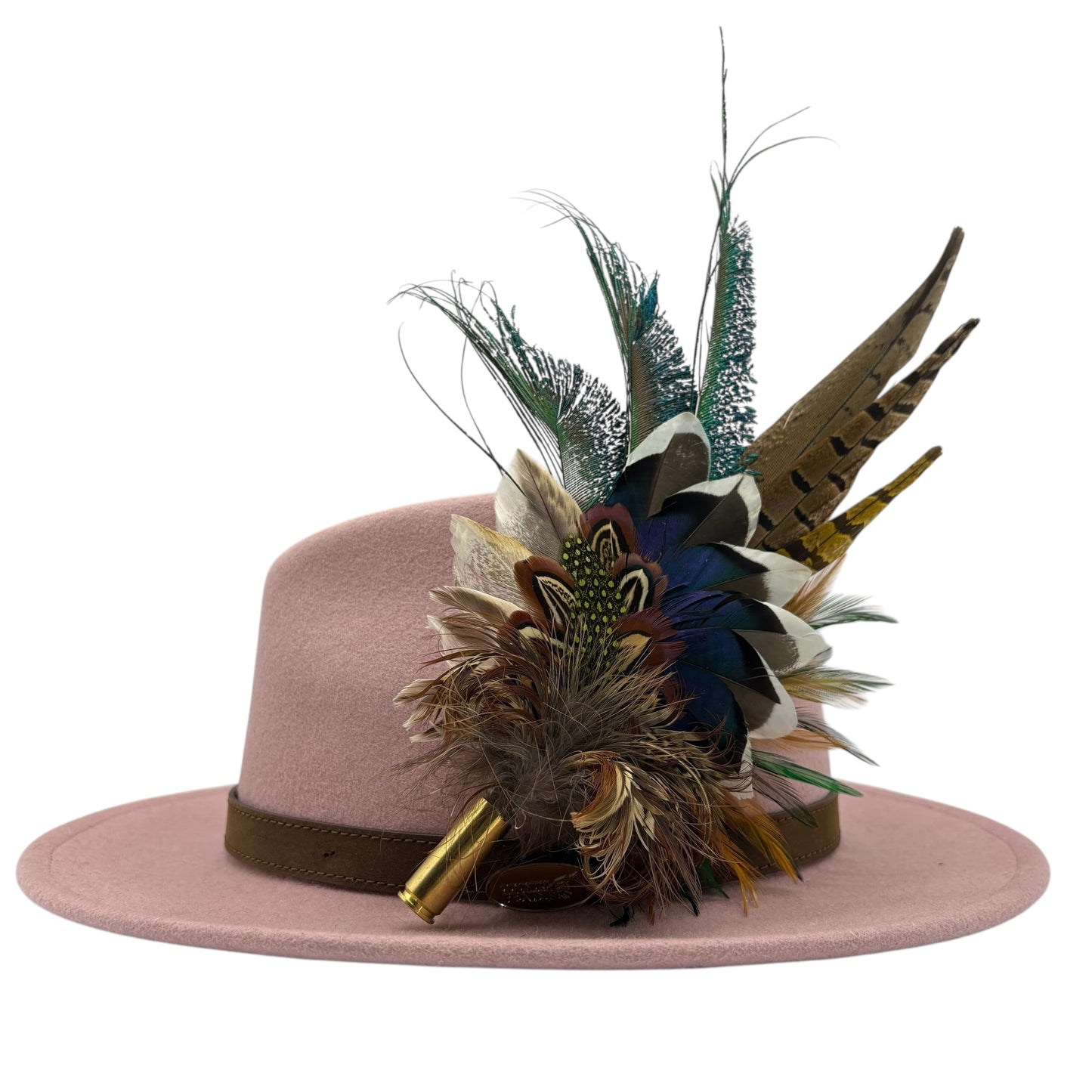 Teal, natural, brown, blue, green & gold Feather Hat Pin (CFP796)