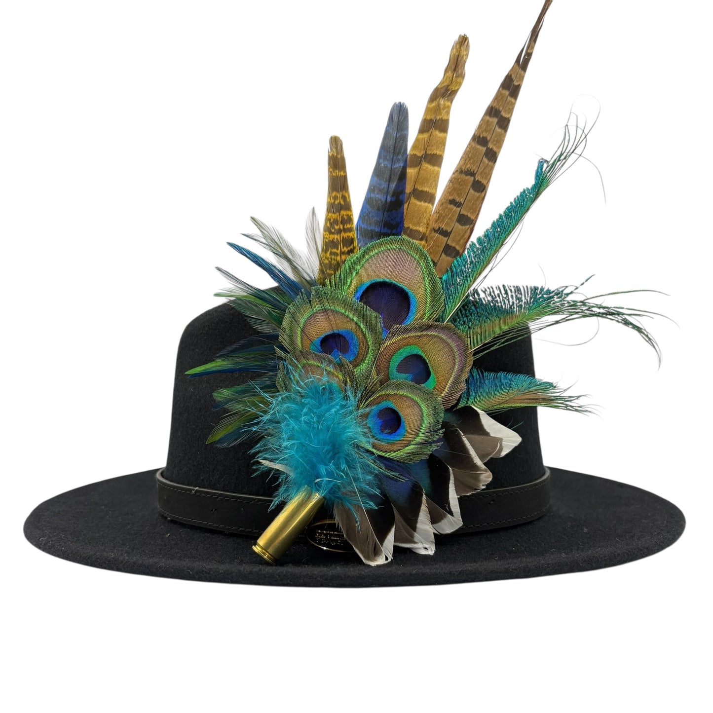 Navy, Green & natural Feather Hat Pin (CFP797)