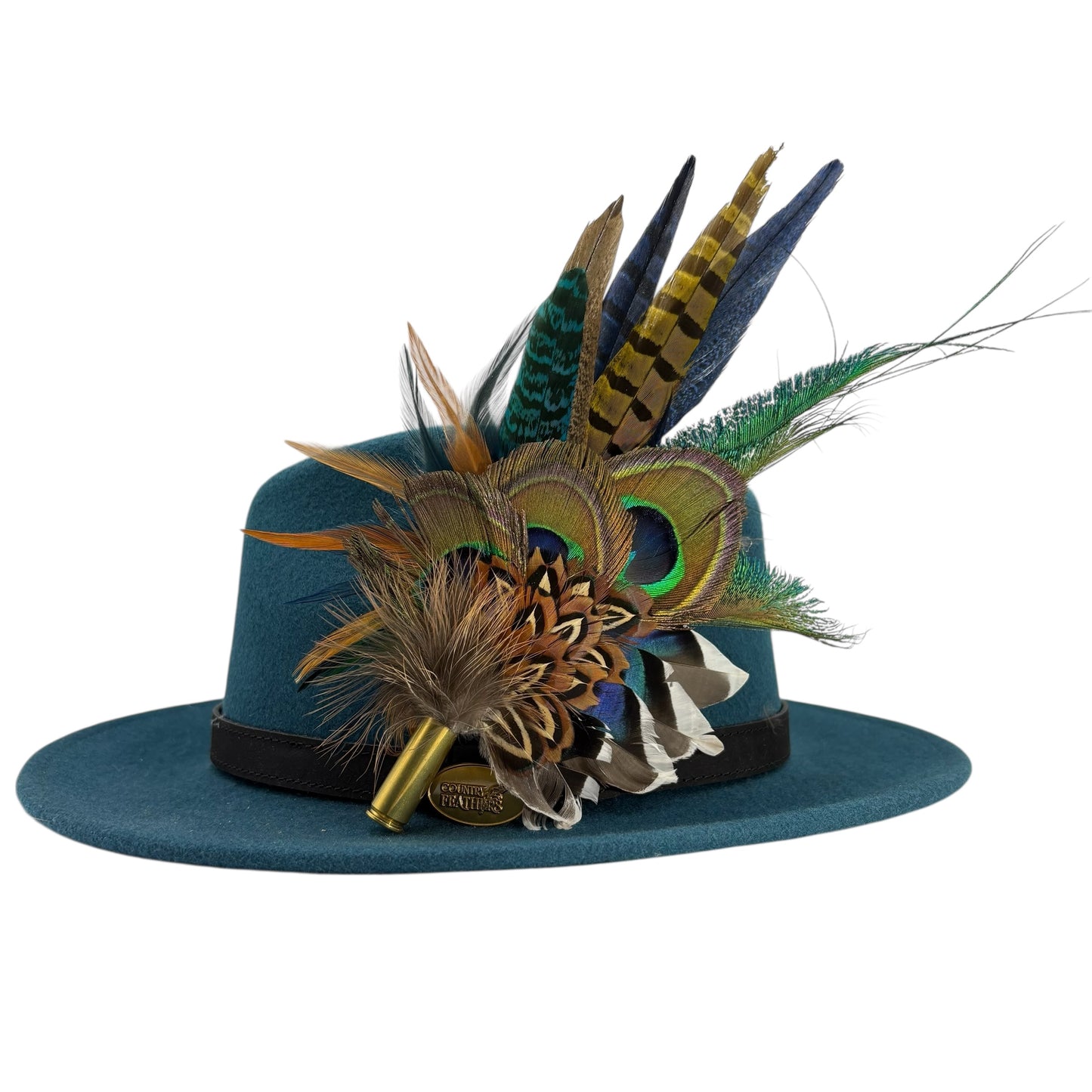 Mustard, navy, teal, green & natural Feather Hat Pin (CFP800)