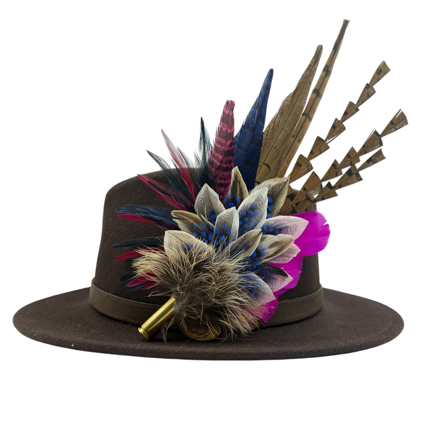 Navy, natural, cerise pink & white Feather Hat Pin (CFP793)