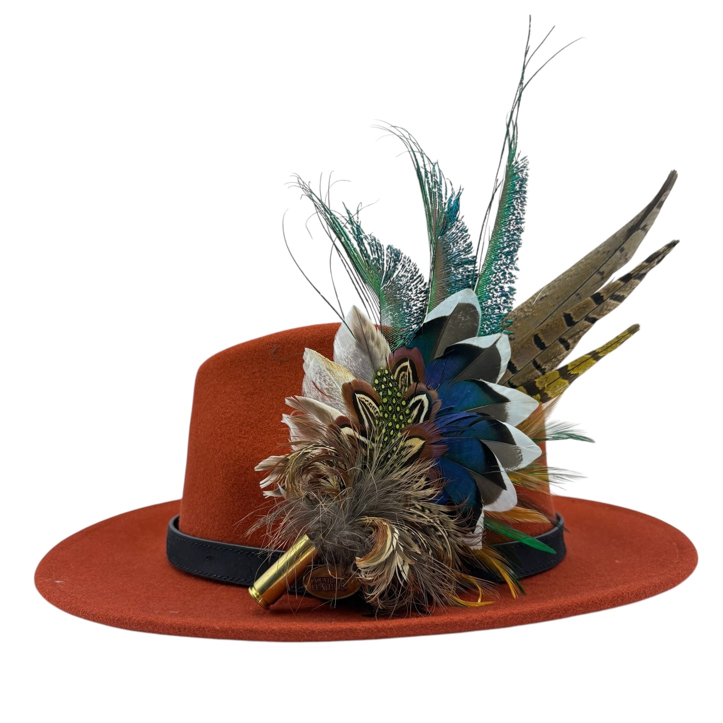 Teal, natural, brown, blue, green & gold Feather Hat Pin (CFP796)