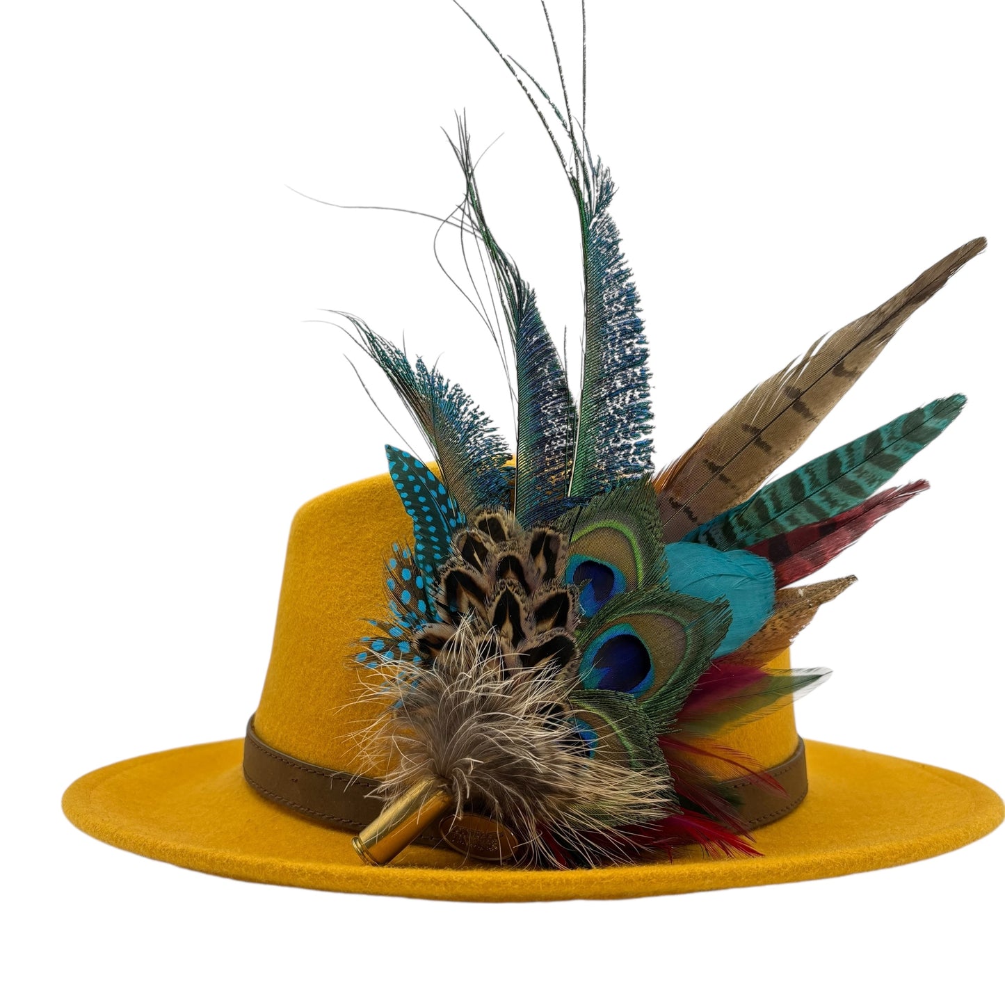 Wine, teal, green & natural Feather Hat Pin (CFP799)