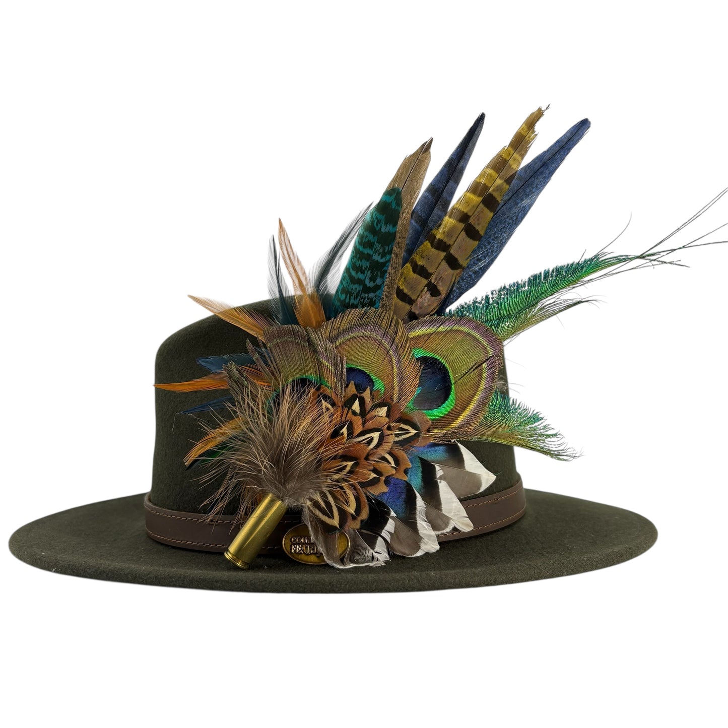 Mustard, navy, teal, green & natural Feather Hat Pin (CFP800)