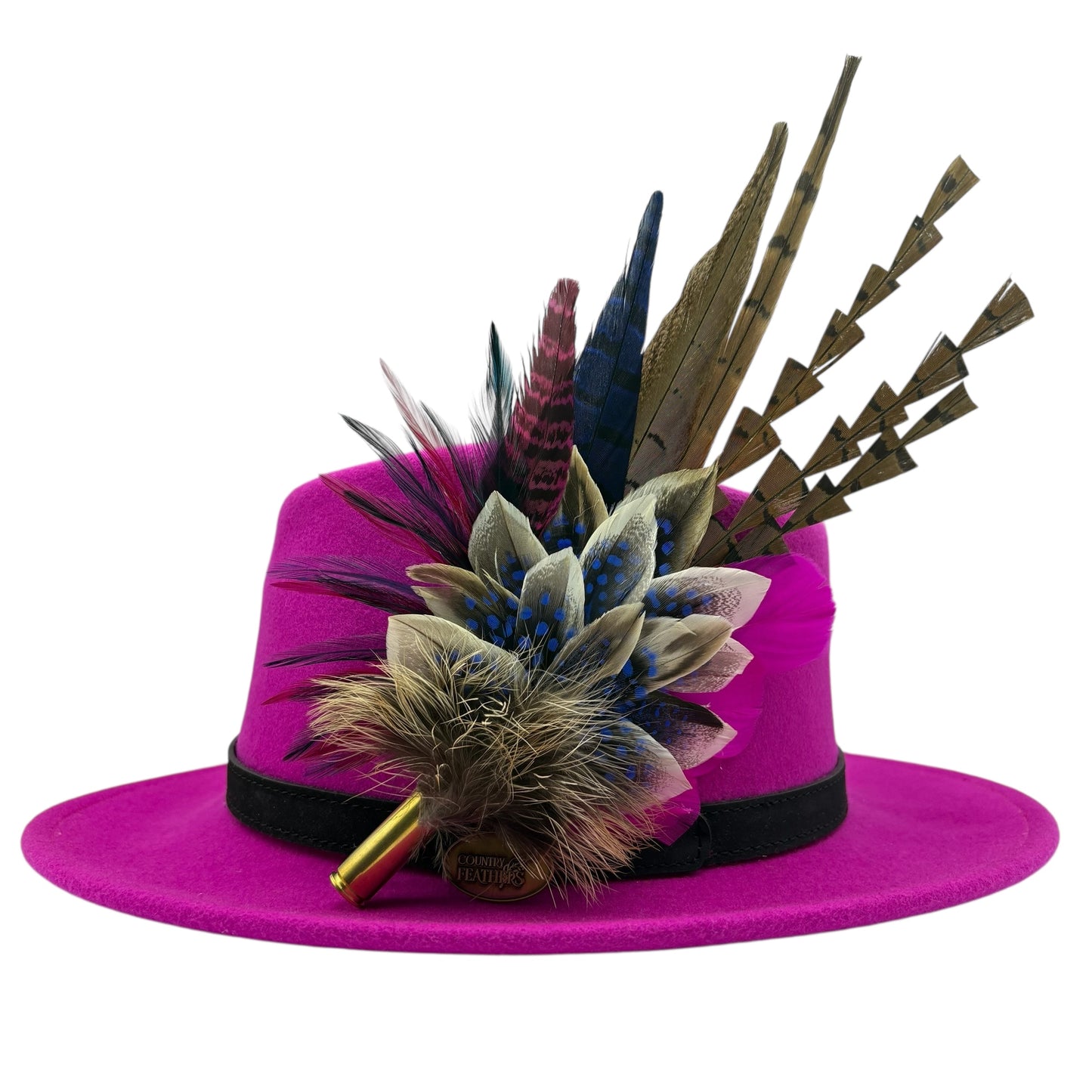 Navy, natural, cerise pink & white Feather Hat Pin (CFP793)