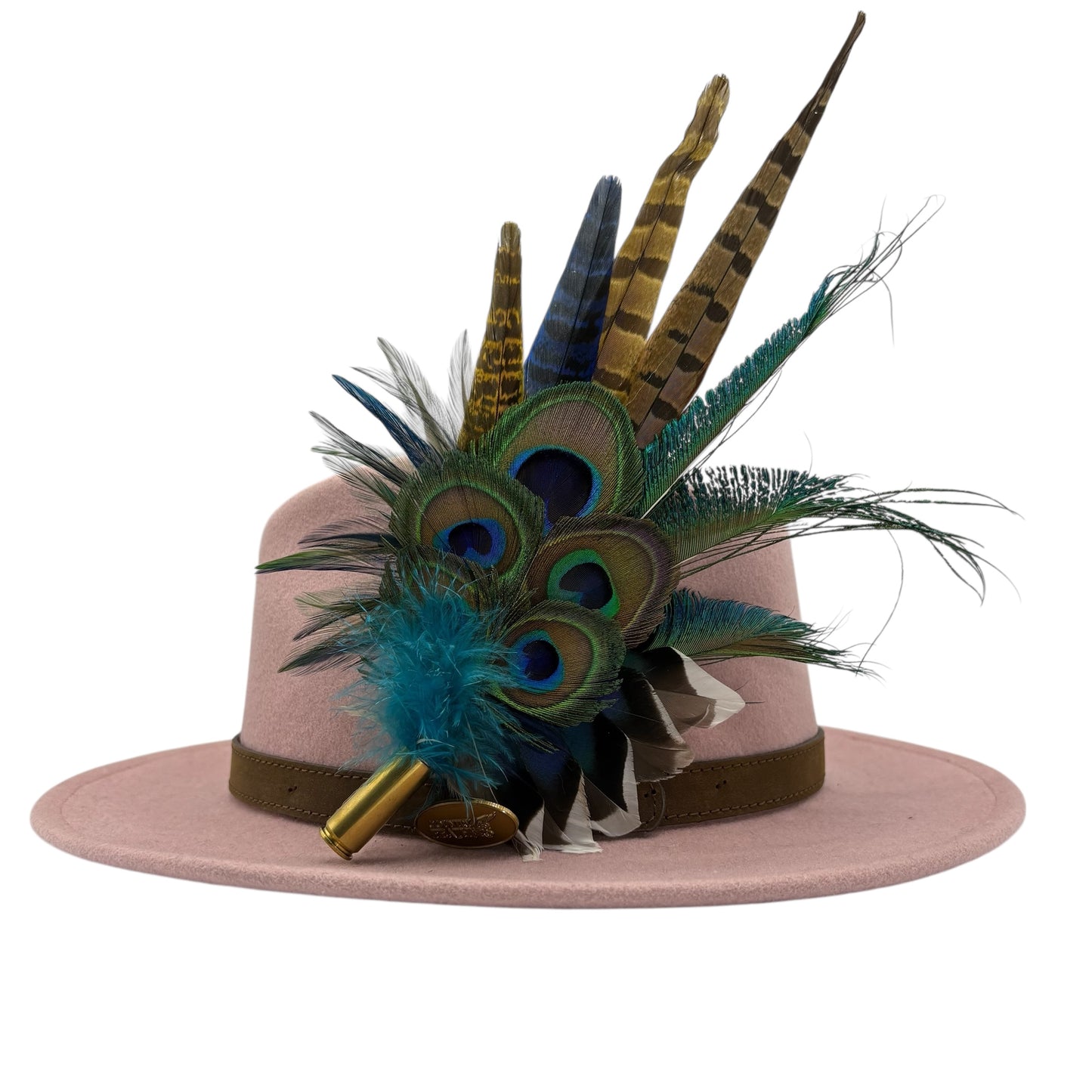 Navy, Green & natural Feather Hat Pin (CFP797)