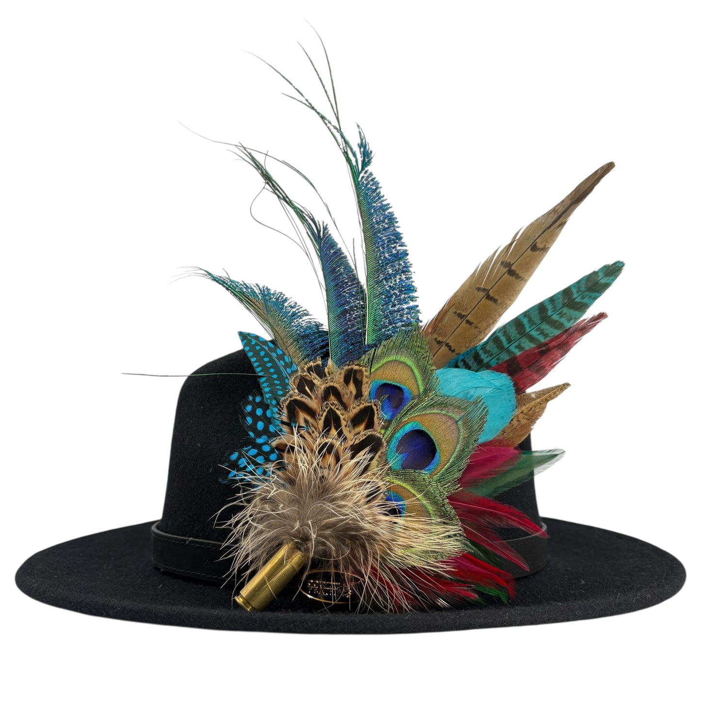 Wine, teal, green & natural Feather Hat Pin (CFP799)