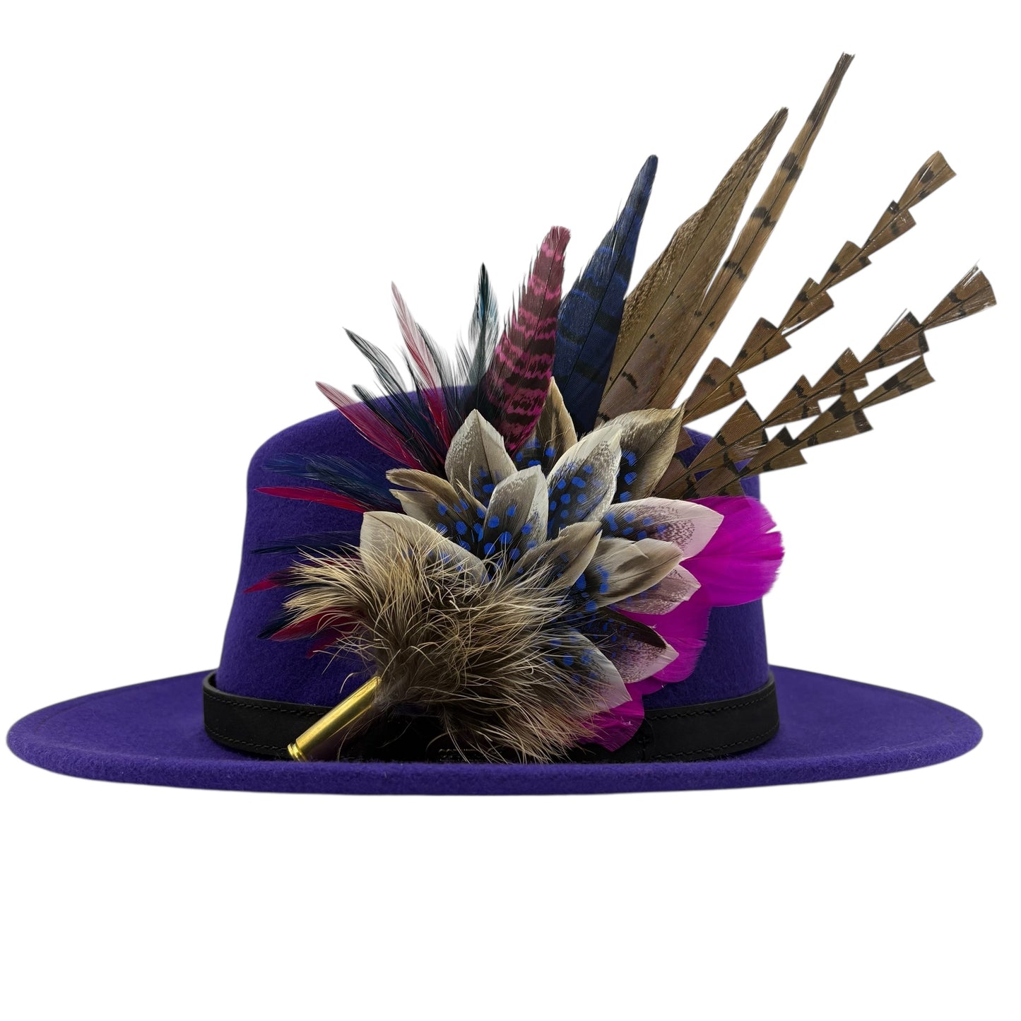 Navy, natural, cerise pink & white Feather Hat Pin (CFP793)
