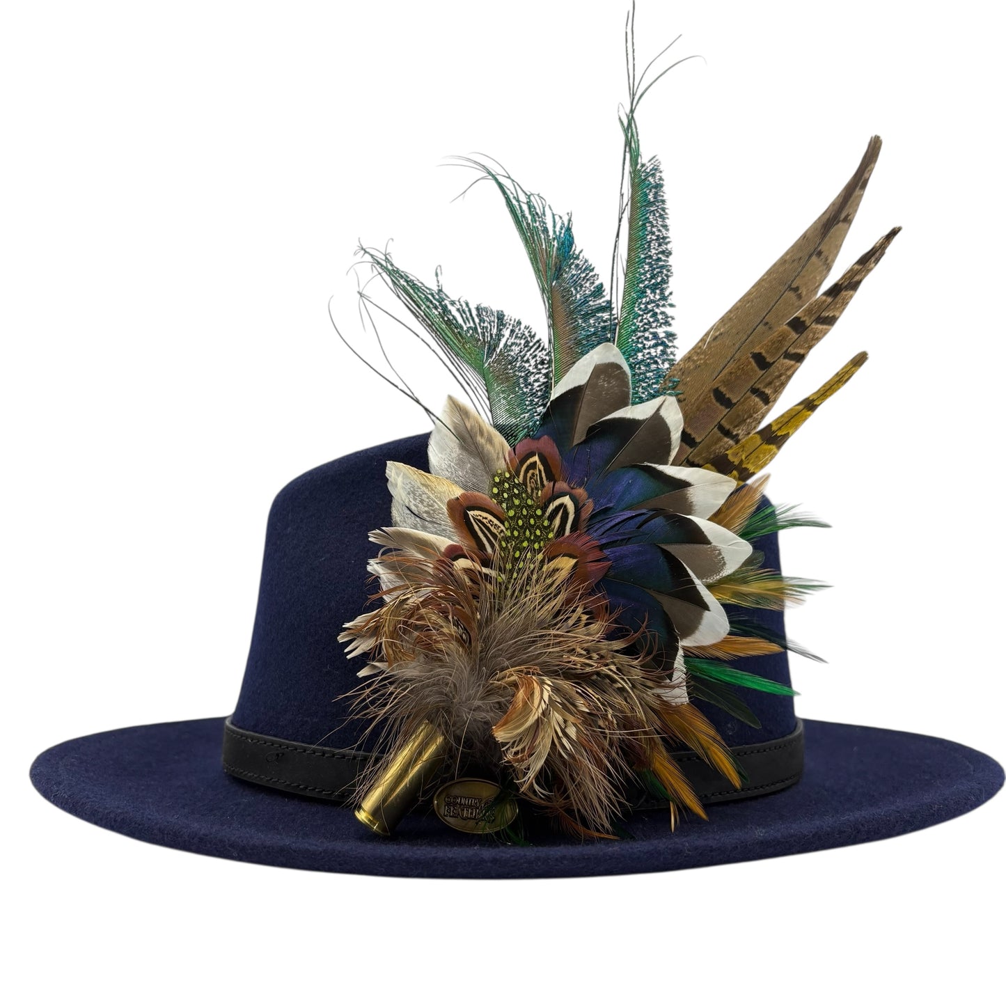 Teal, natural, brown, blue, green & gold Feather Hat Pin (CFP796)