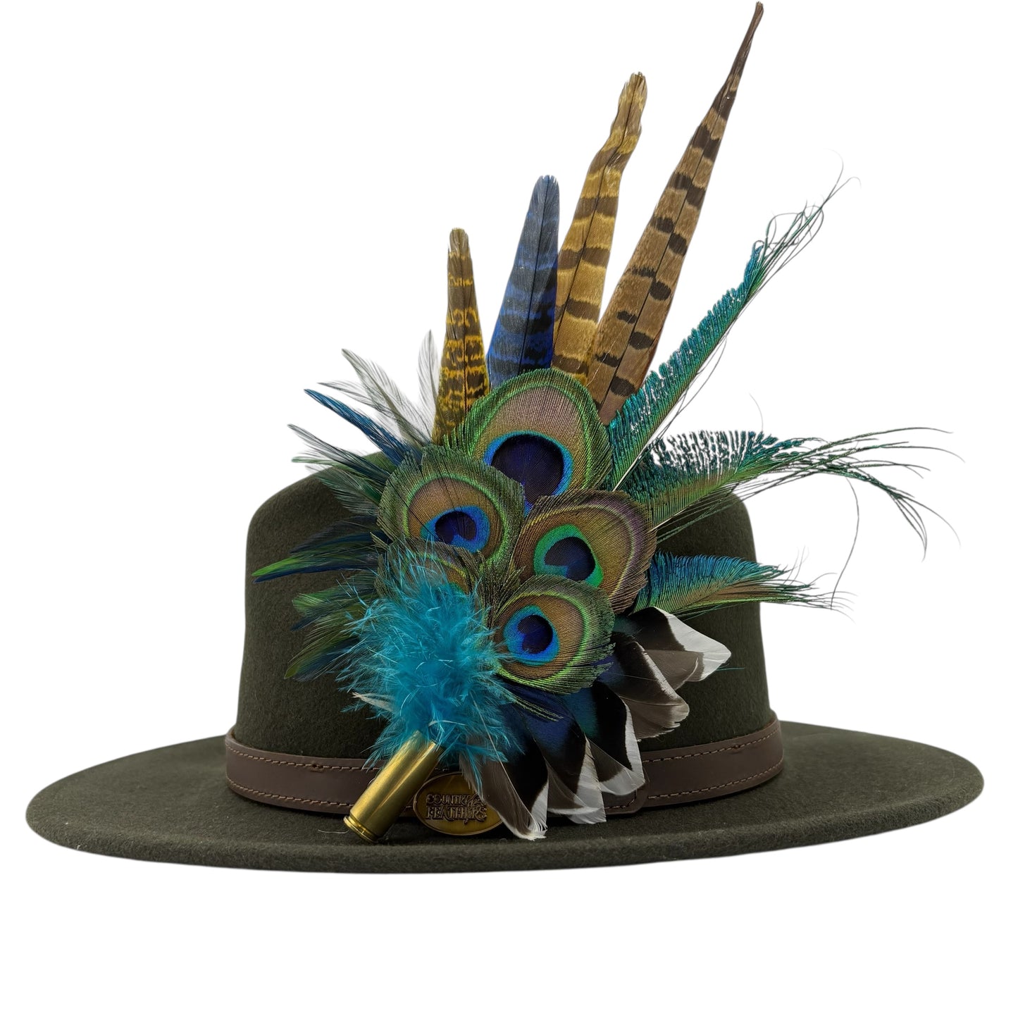 Navy, Green & natural Feather Hat Pin (CFP797)