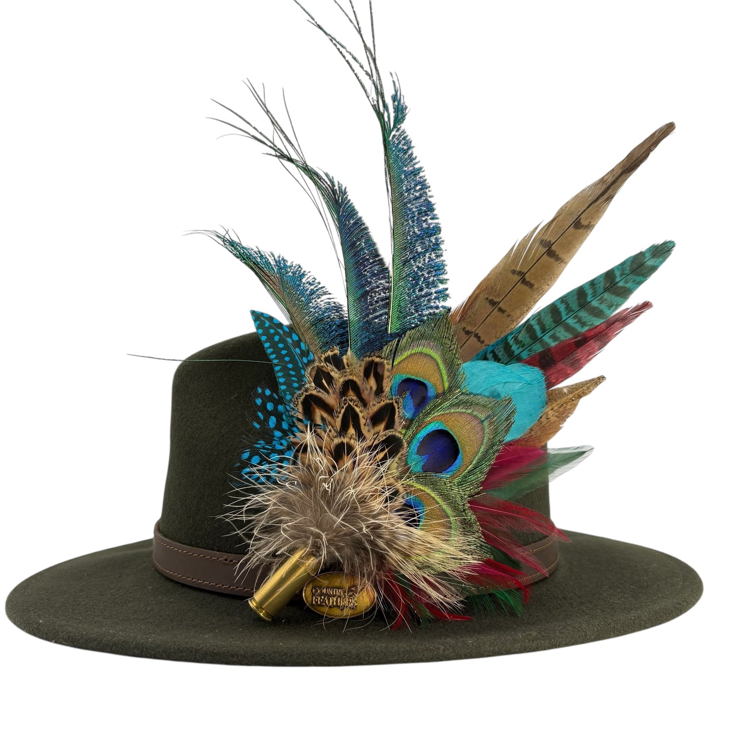 Wine, teal, green & natural Feather Hat Pin (CFP799)