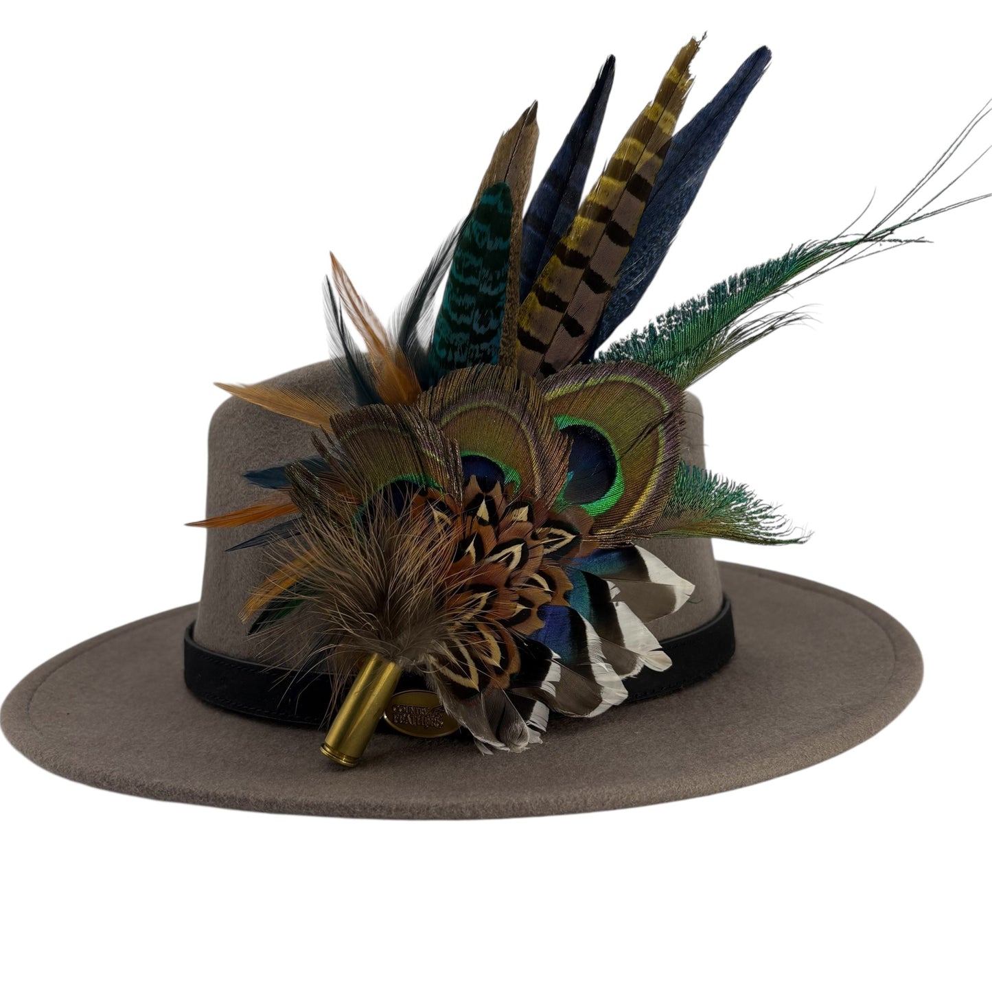 Mustard, navy, teal, green & natural Feather Hat Pin (CFP800)