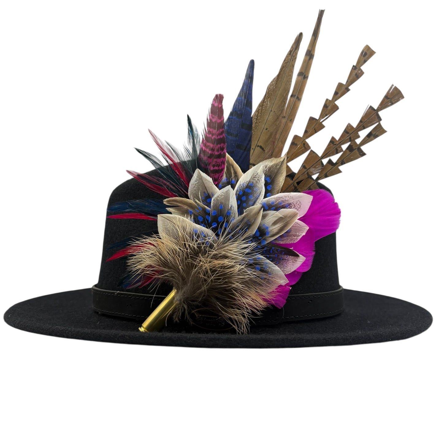 Navy, natural, cerise pink & white Feather Hat Pin (CFP793)