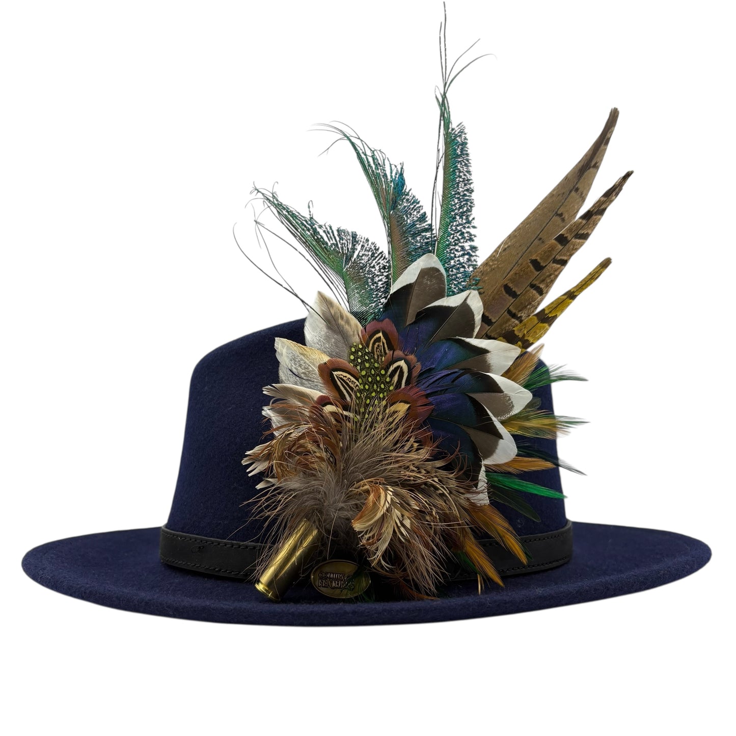Teal, natural, brown, blue, green & gold Feather Hat Pin (CFP796)