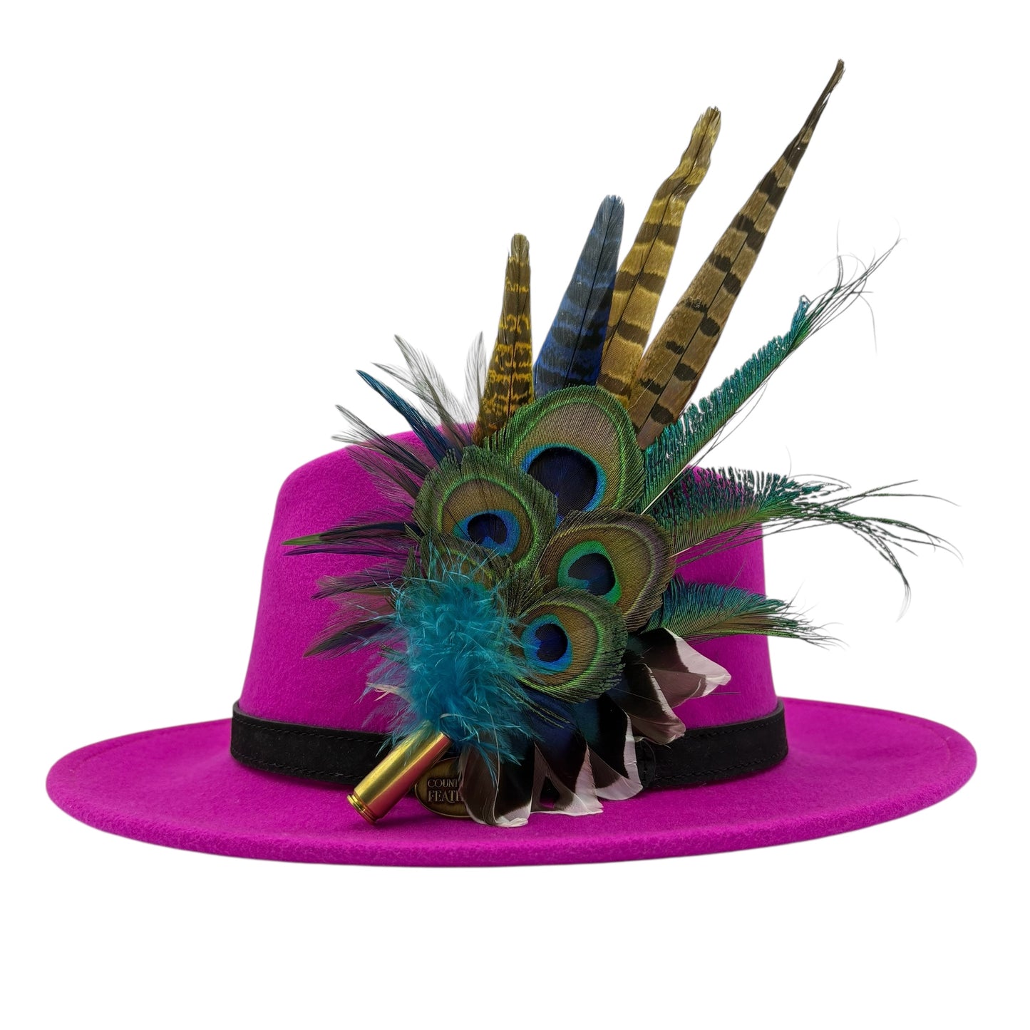 Navy, Green & natural Feather Hat Pin (CFP797)