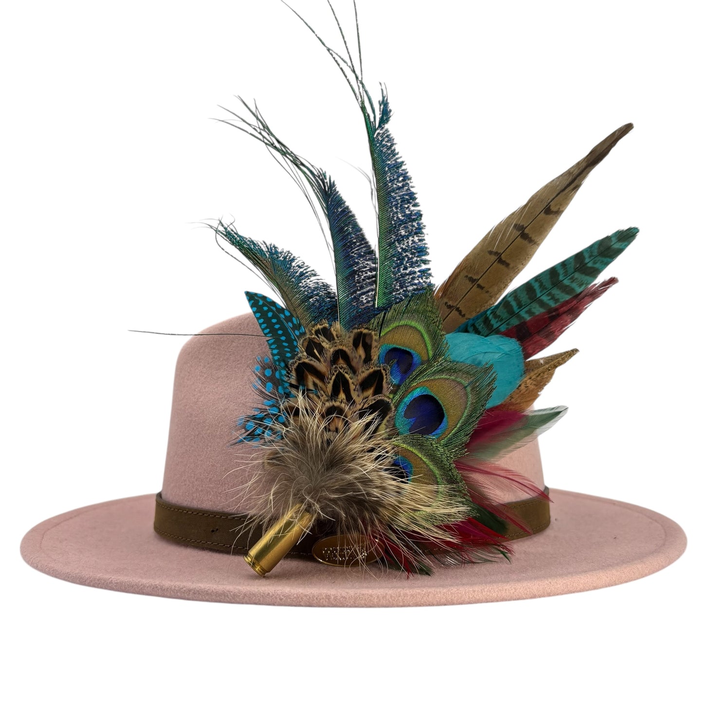 Wine, teal, green & natural Feather Hat Pin (CFP799)