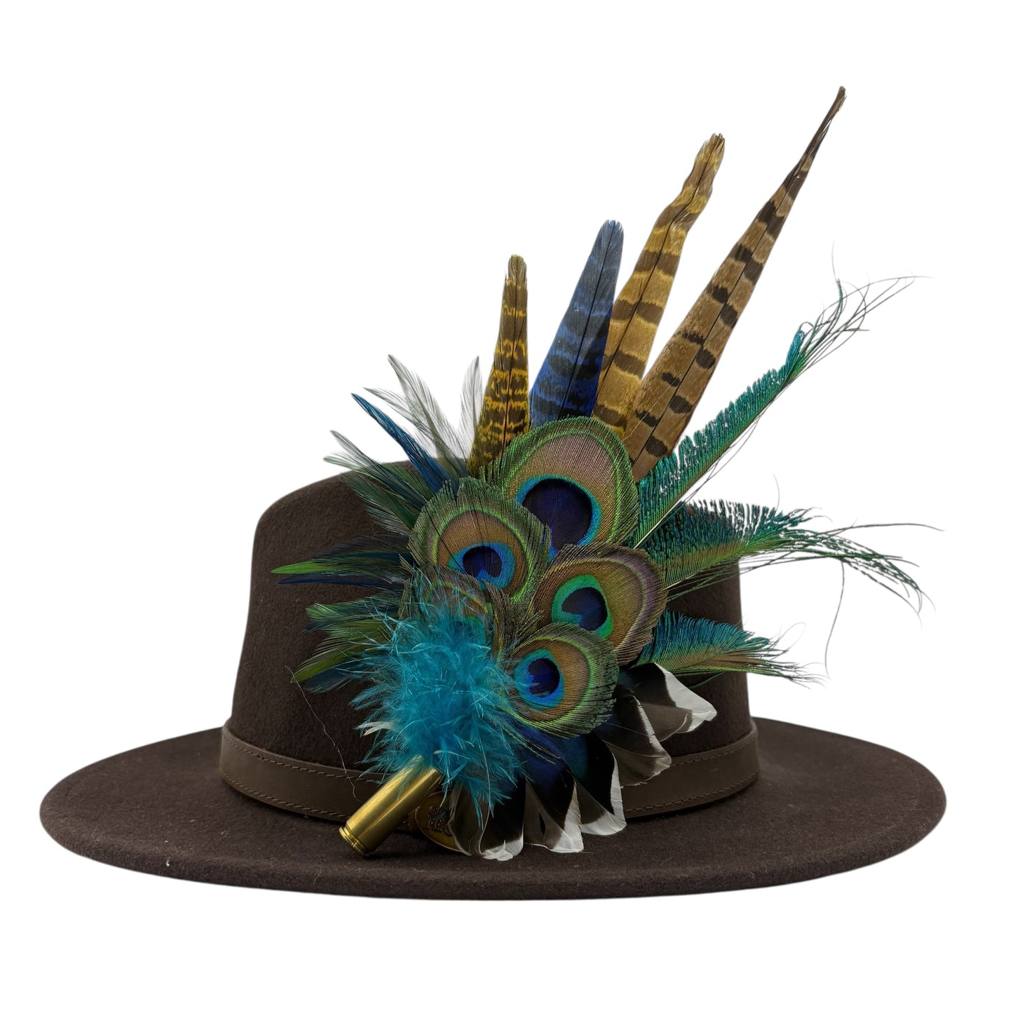 Navy, Green & natural Feather Hat Pin (CFP797)