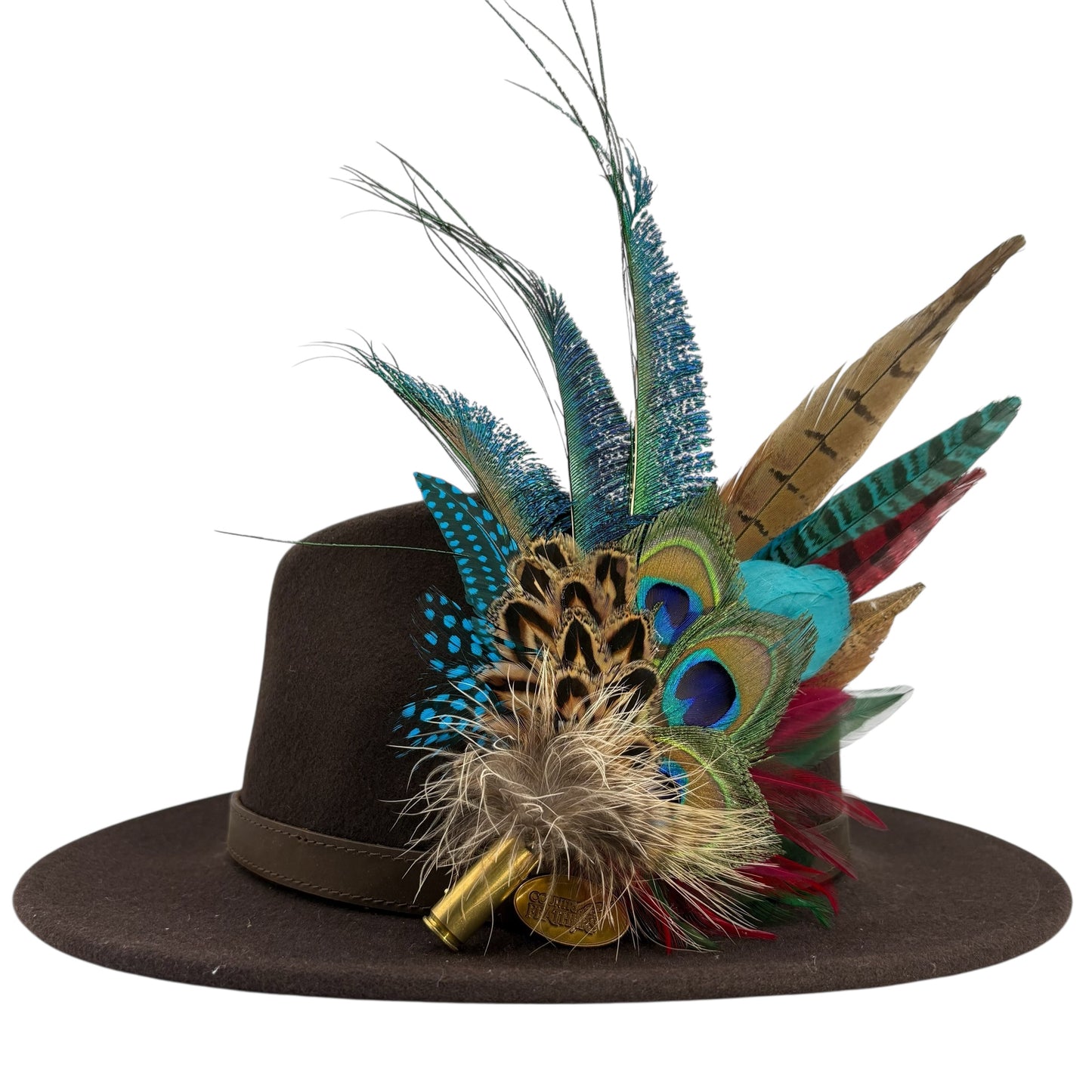 Wine, teal, green & natural Feather Hat Pin (CFP799)