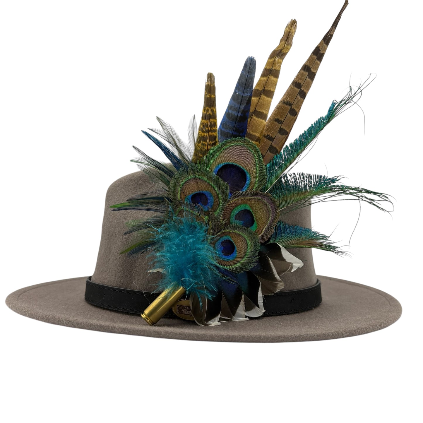 Navy, Green & natural Feather Hat Pin (CFP797)