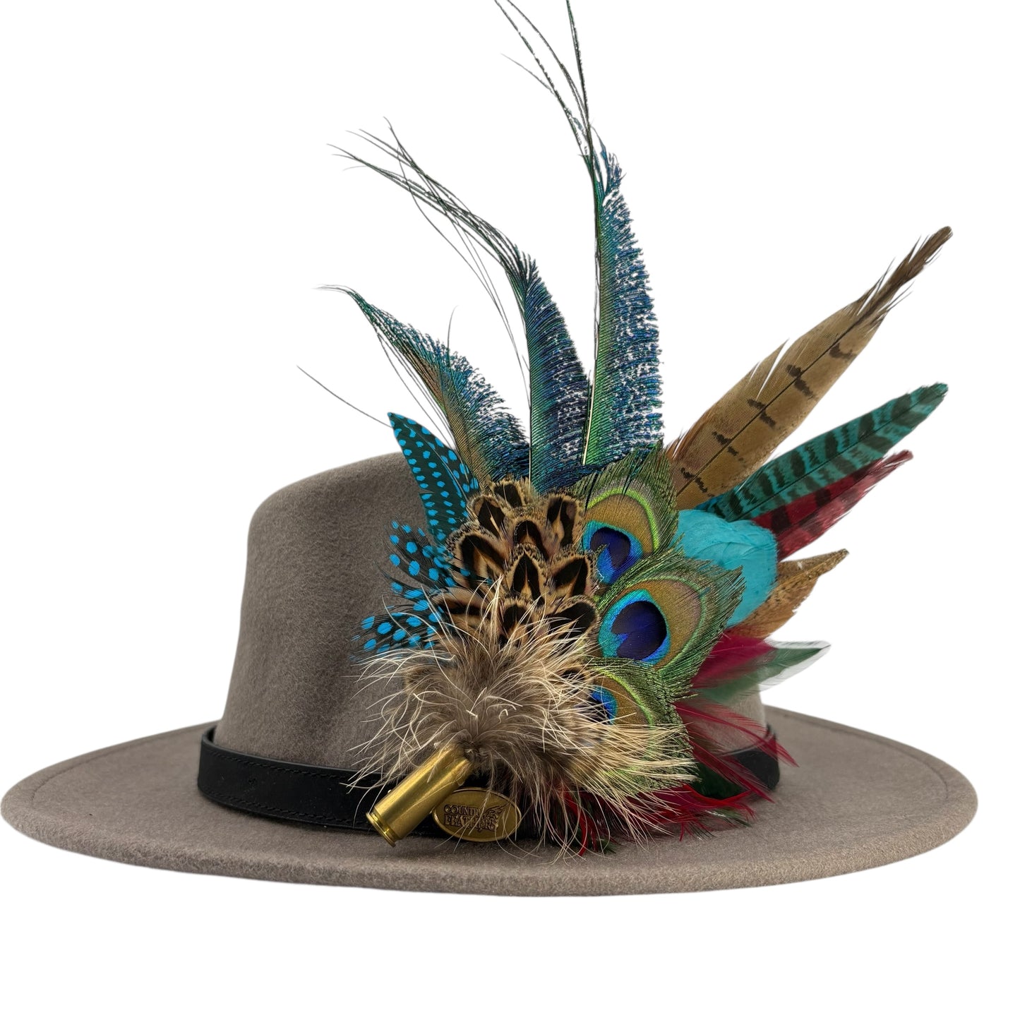 Wine, teal, green & natural Feather Hat Pin (CFP799)