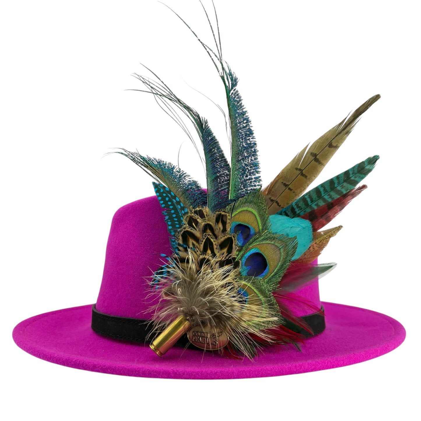 Wine, teal, green & natural Feather Hat Pin (CFP799)