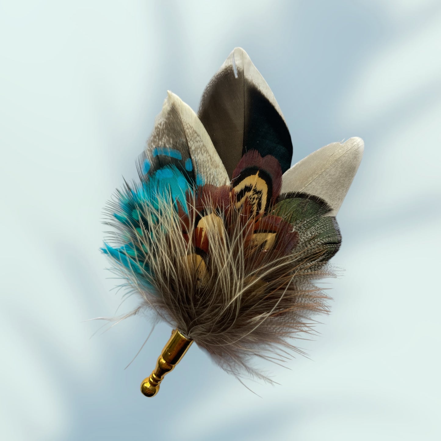 Turquoise & Natural Feather Lapel Pin in a Silver Clasp (CFLP150)