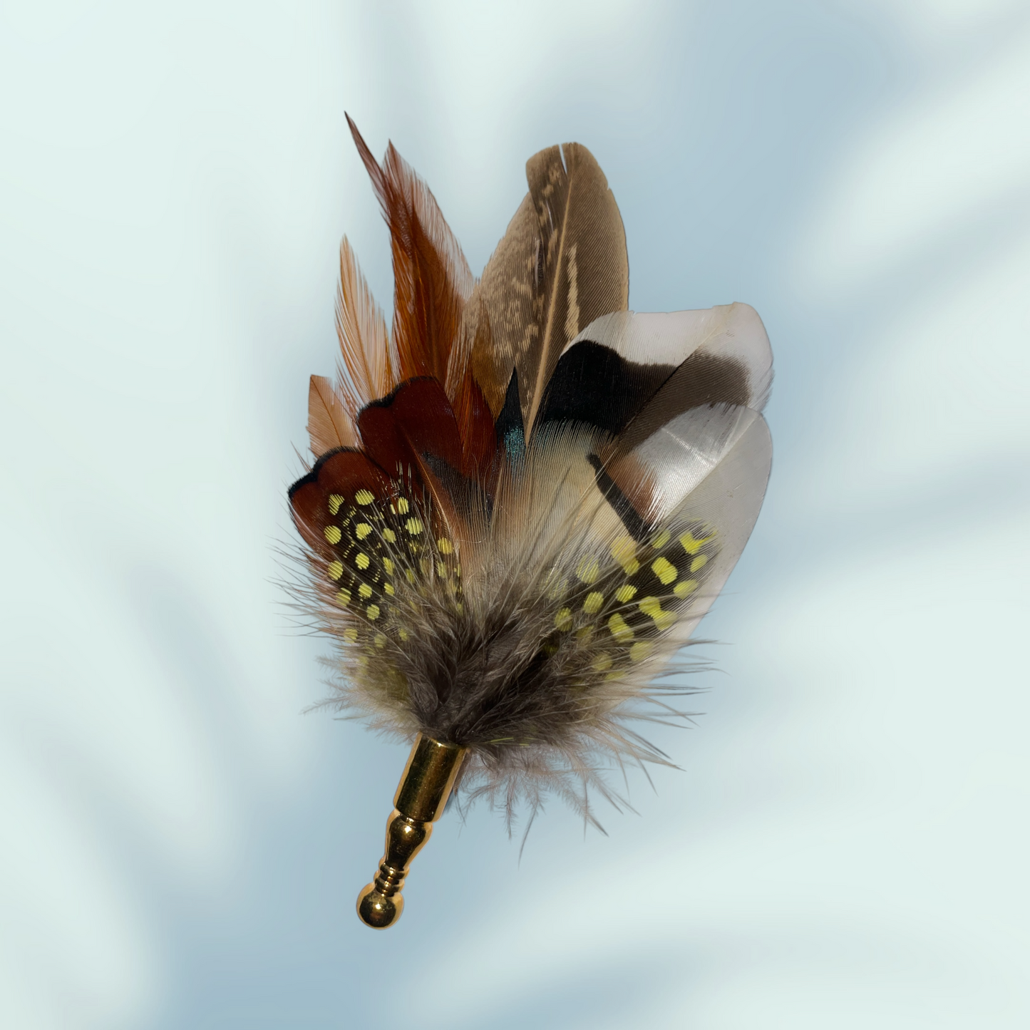 Yellow & Natural Feather Lapel Pin in a Gold Clasp (CFLP123)