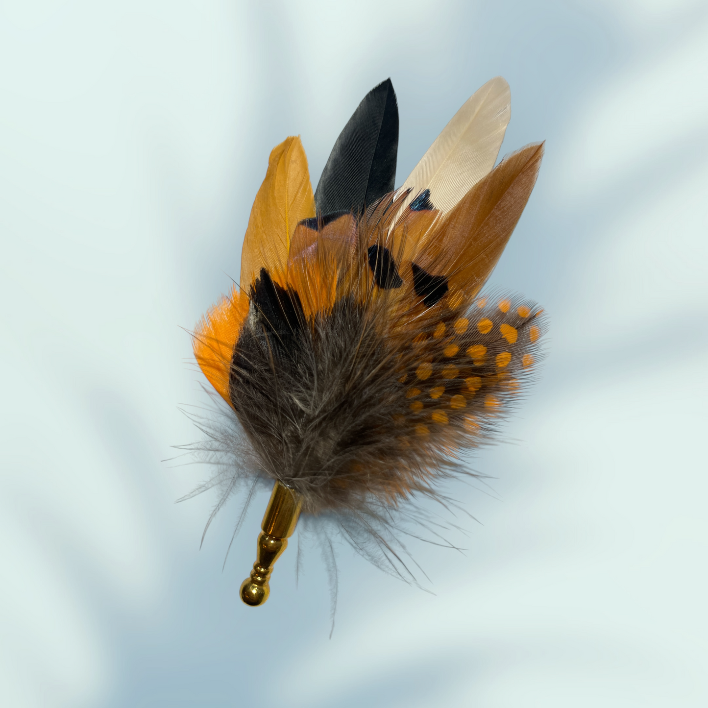 Orange & Natural Feather Lapel Pin in a Gold Clasp (CFLP110)