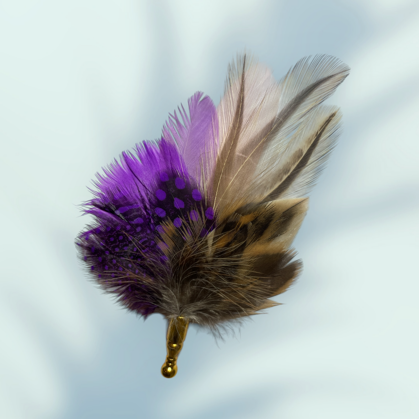 Purple & Natural Feather Lapel Pin set in a Gold Clasp (CFLP093)