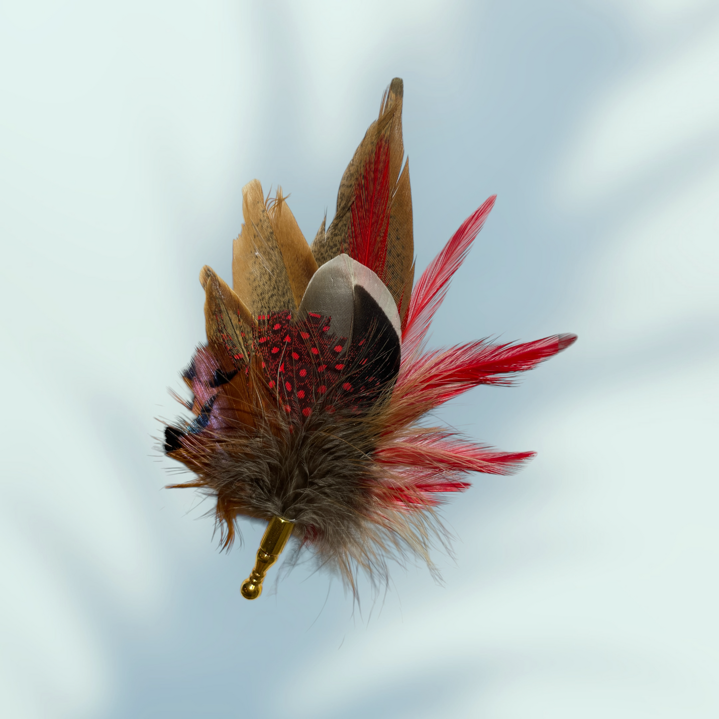 Red & Natural Feather Lapel Pin set in a Gold Clasp (CFLP098)