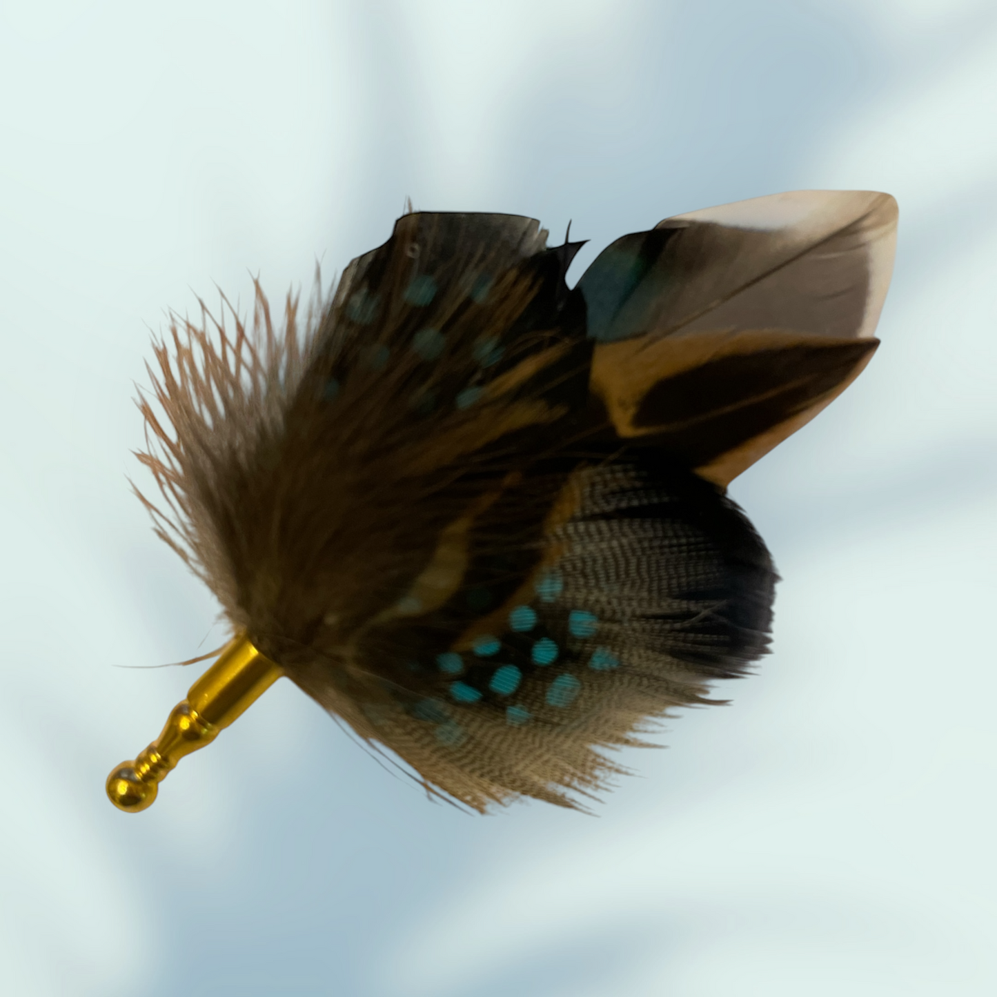 Turquoise & Natural Feather Lapel Pin in a Gold Clasp (CFLP154)