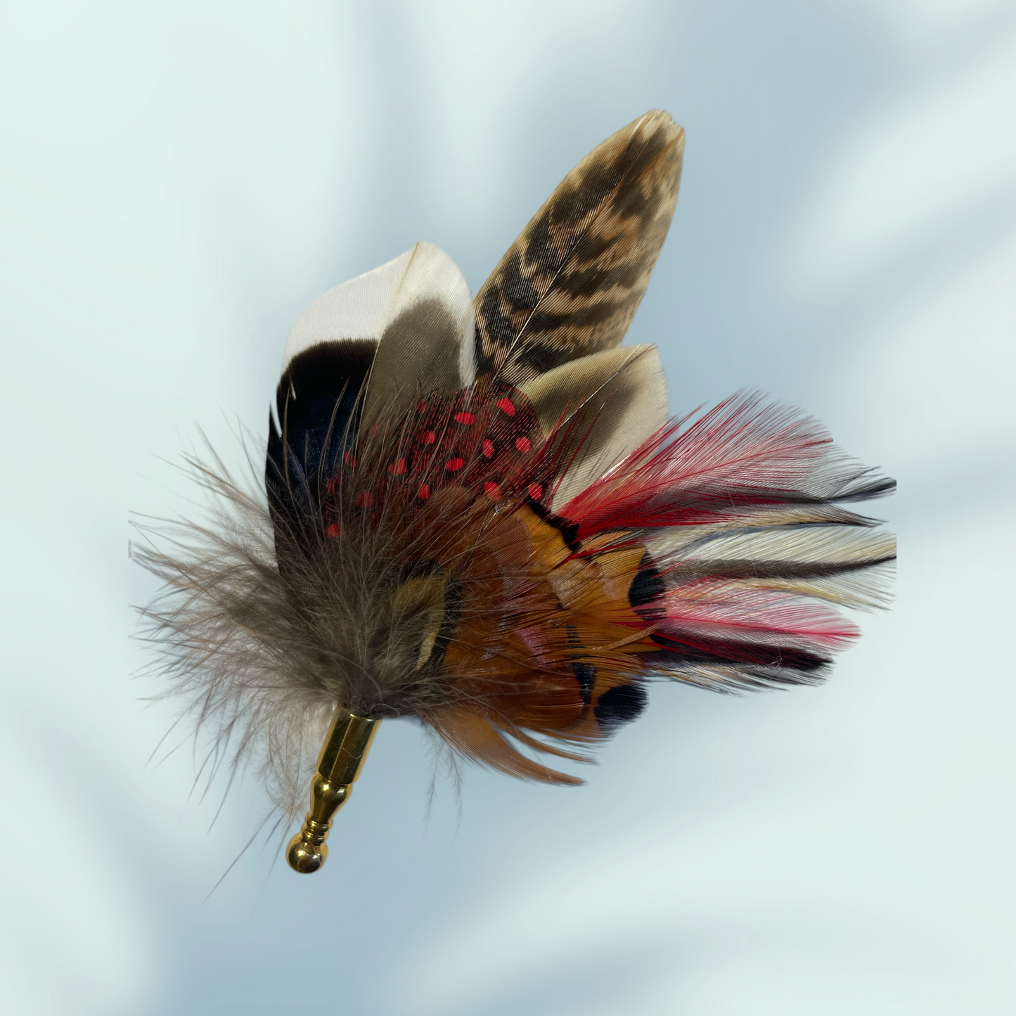 Red & Natural Feather Lapel Pin in a Gold Clasp (CFLP165)