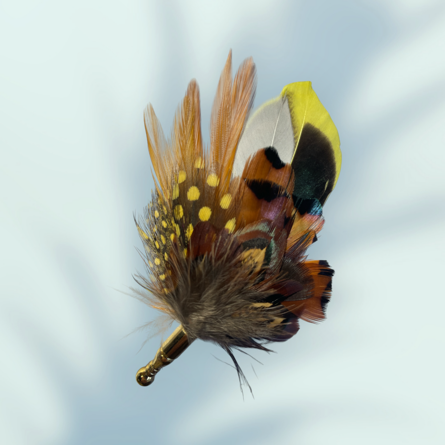 Yellow and Natural Feather Lapel Pin in a Gold Clasp (CFLP171)