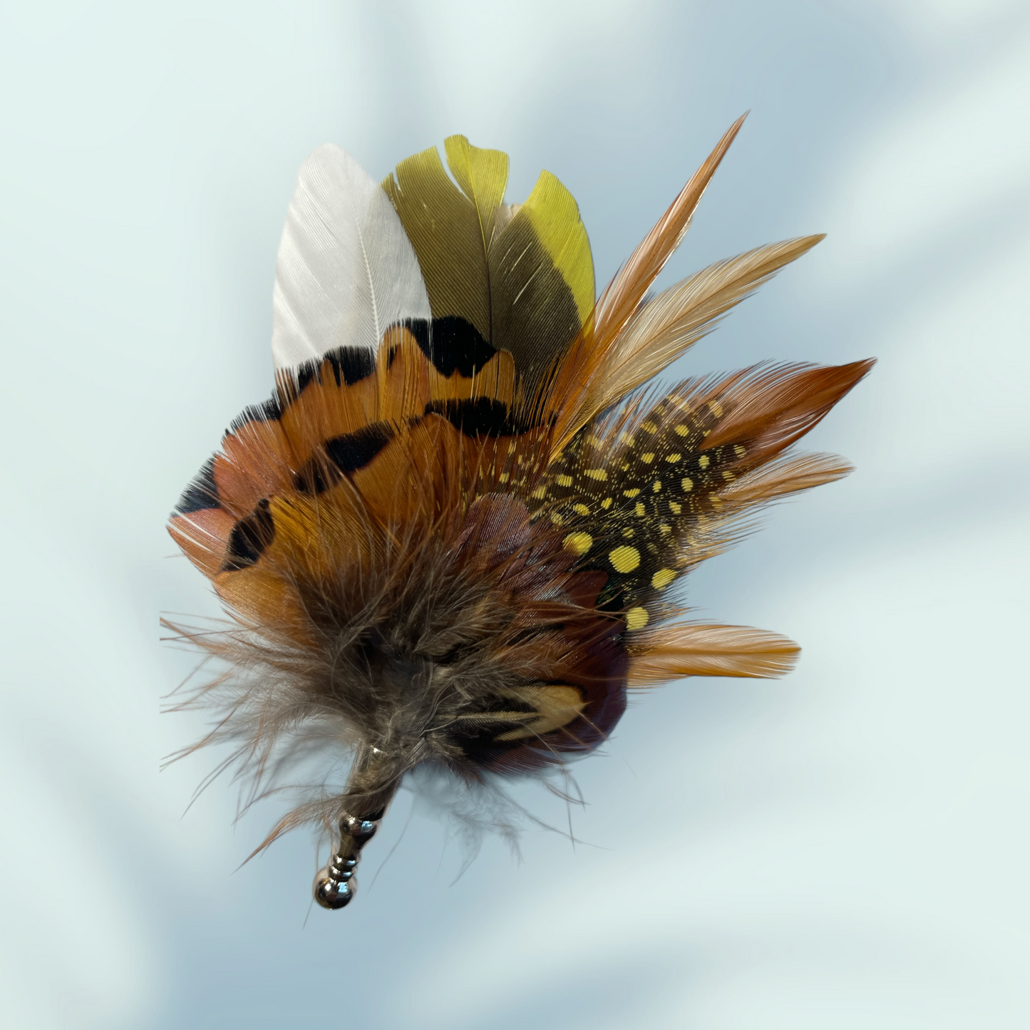Yellow & Natural Feather Lapel Pin in a Silver Clasp (CFLP173)